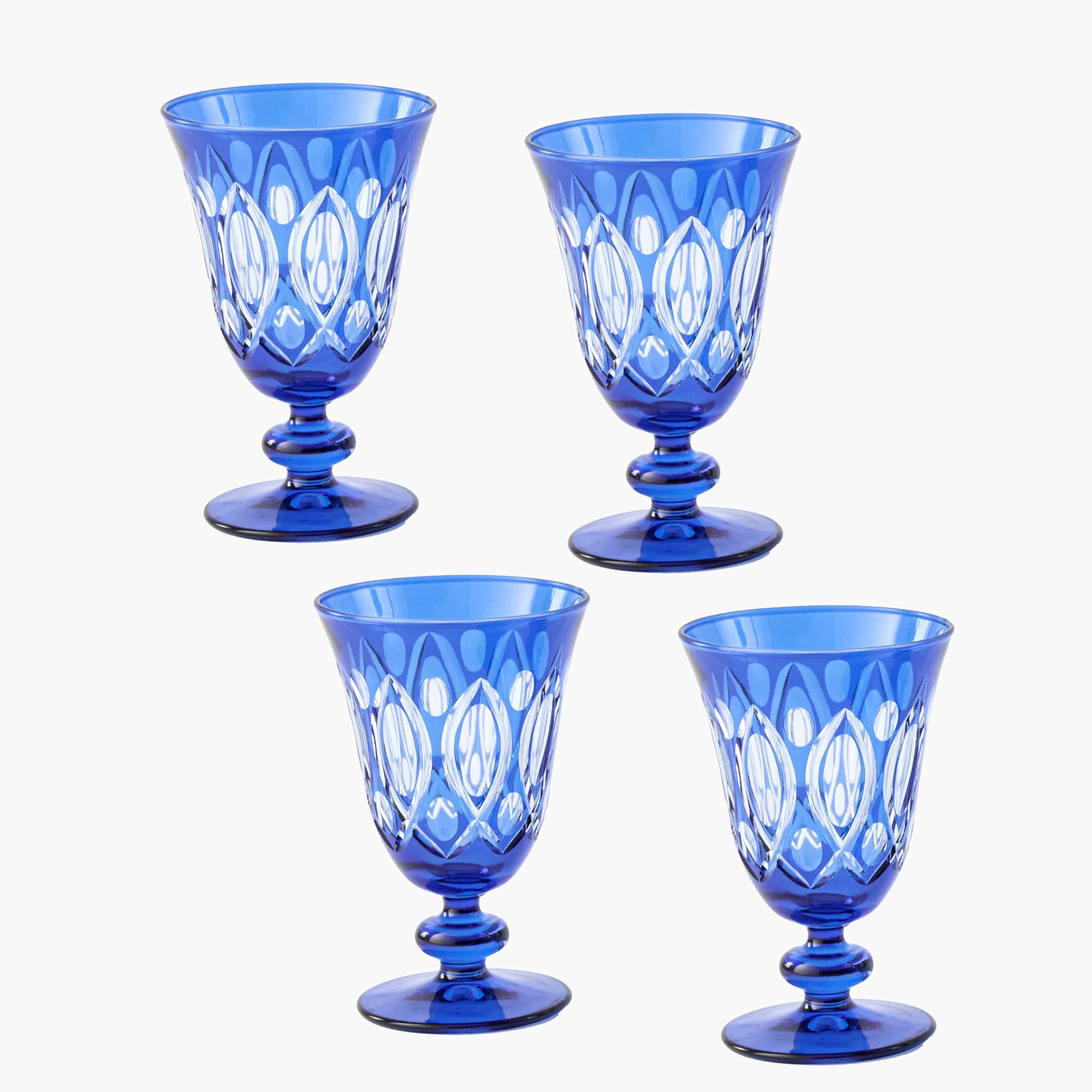Cobalt Carolyn Engraved Wine Glasses (Set of 4)