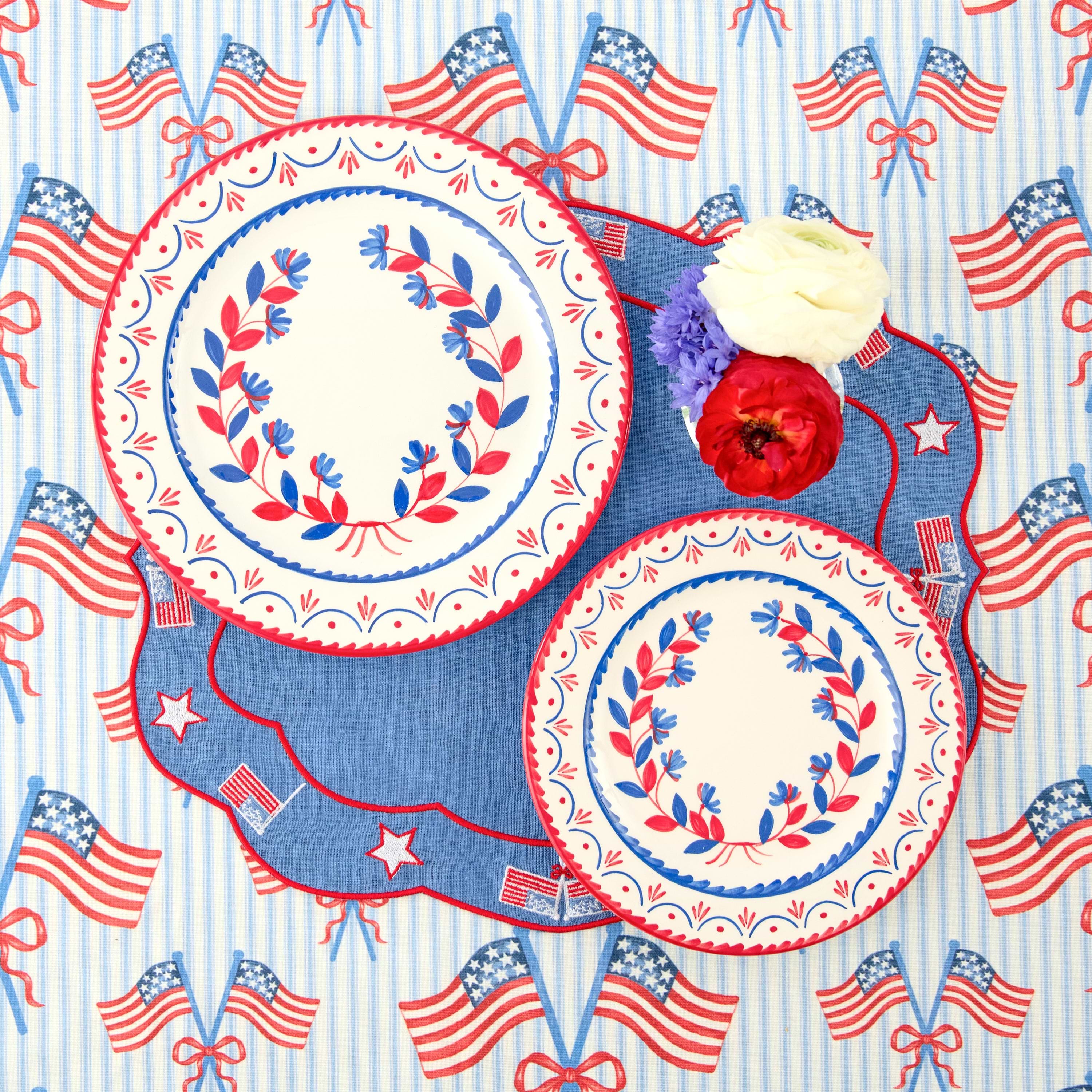 Blue & Red Josephine Dinner & Starter Plates (Set of 8)