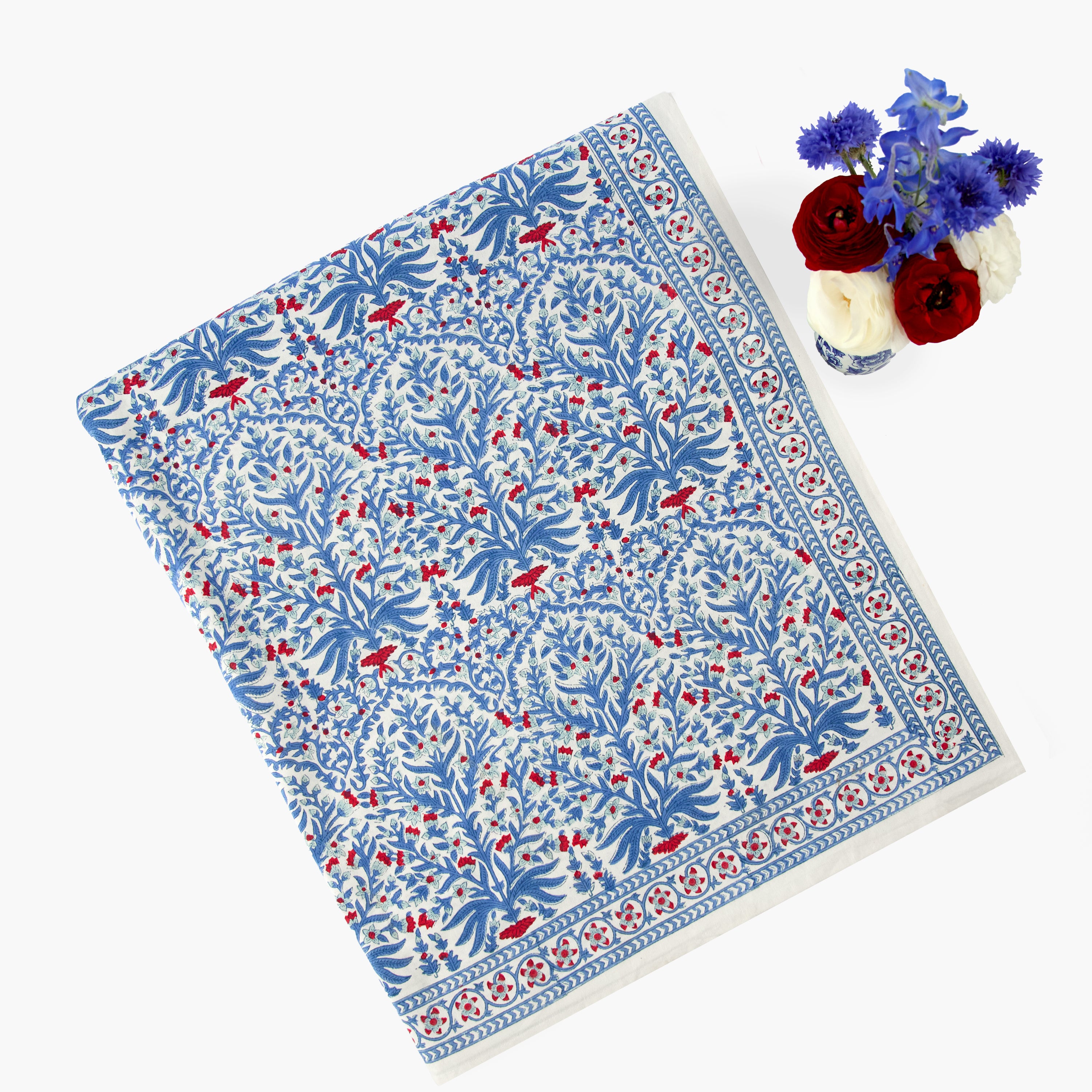 Blue & Red Ethel Blockprint Tablecloth