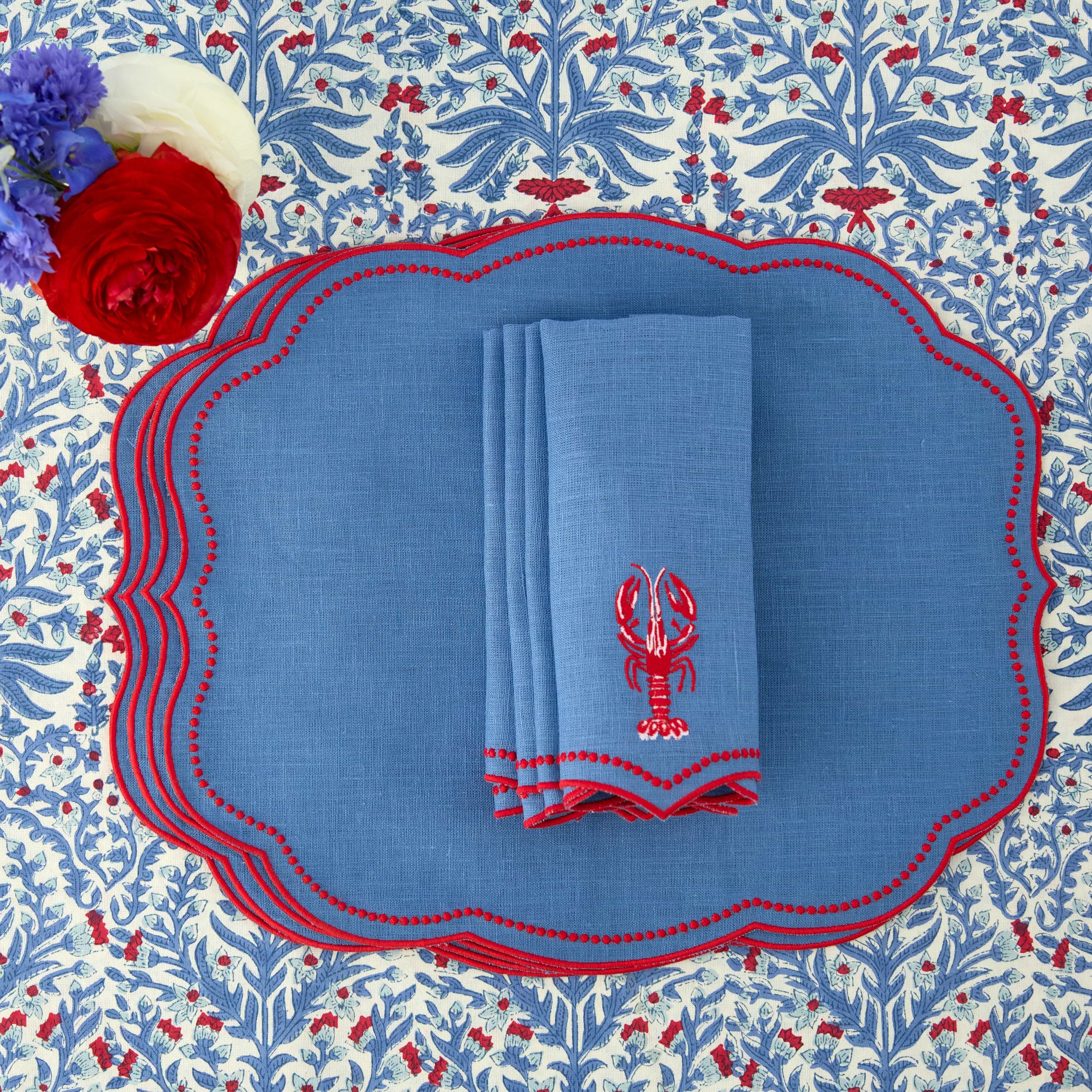Blue & Red Eloise Linen Placemats & Lobster Napkins (Set of 4)