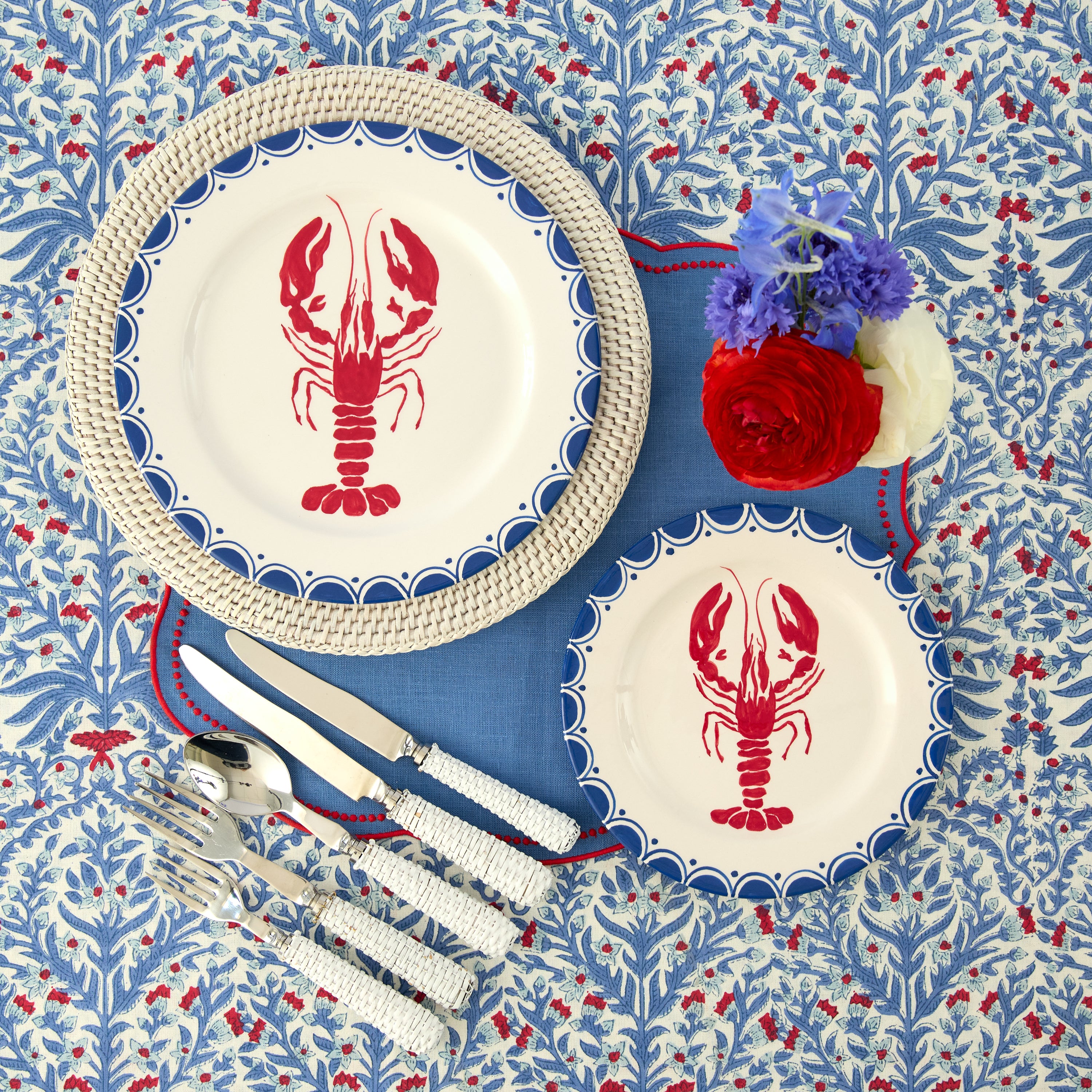 Blue & Red Ethel Blockprint Tablecloth
