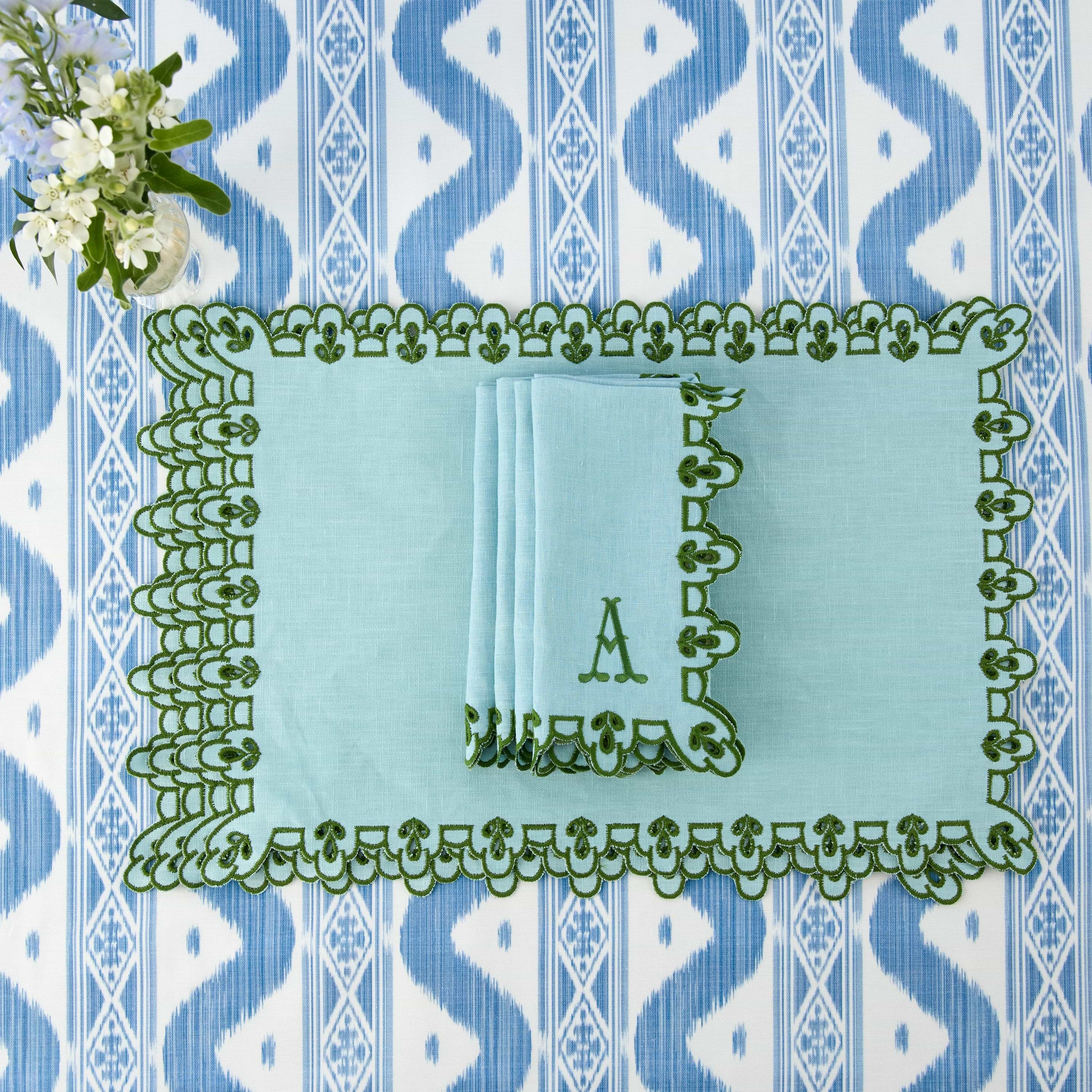 Blue & Green Sophia Waxed Placemats & Napkins (Set of 4)