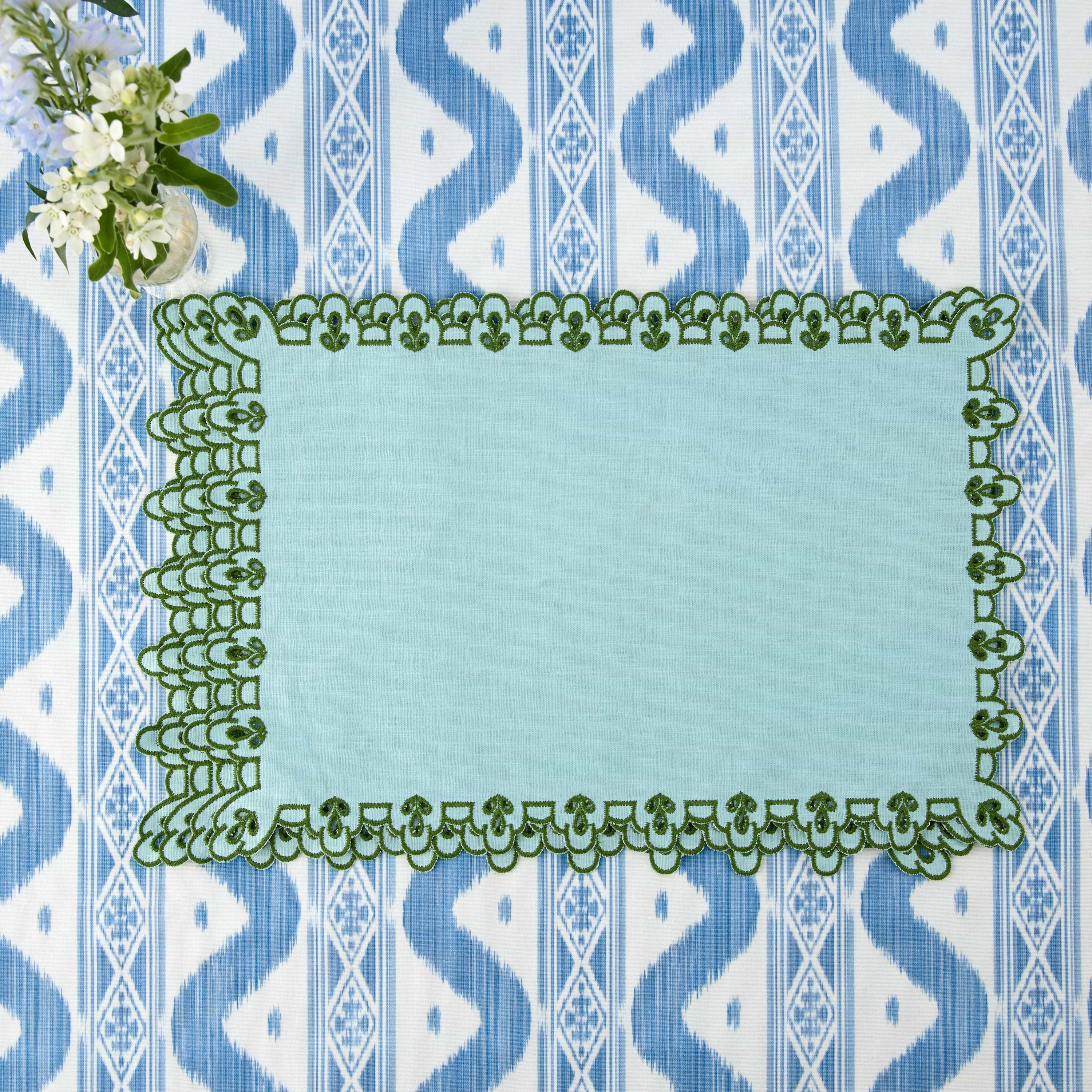 Blue & Green Sophia Waxed Placemats (Set of 4)