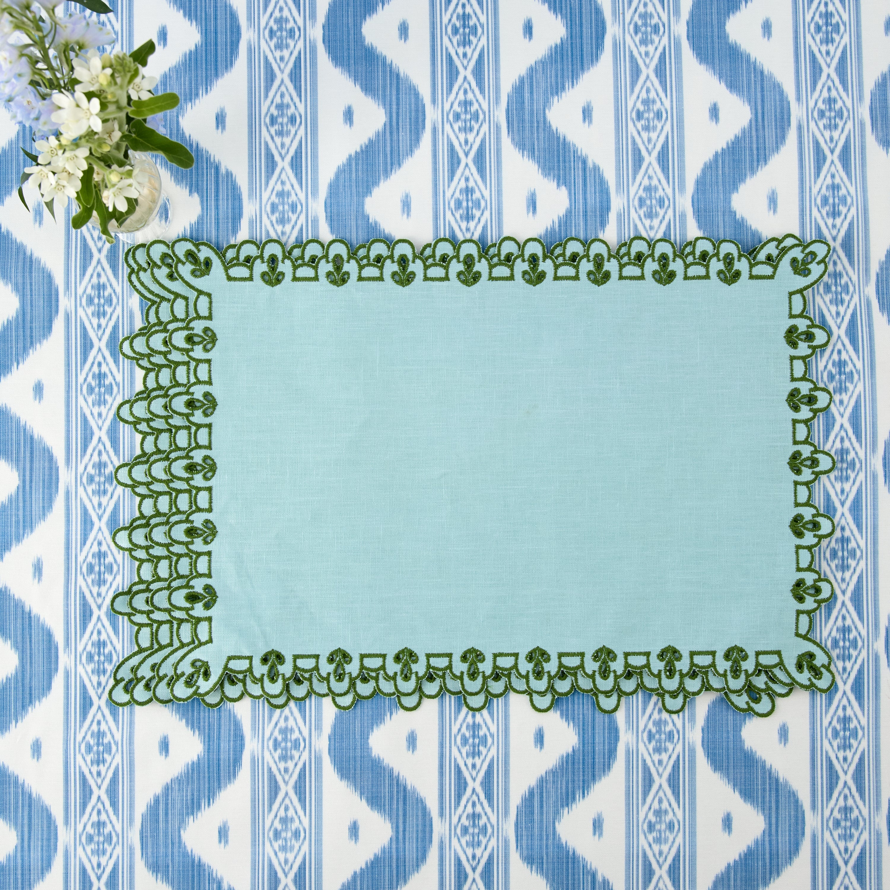 Blue & Green Sophia Waxed Placemats (Set of 4)