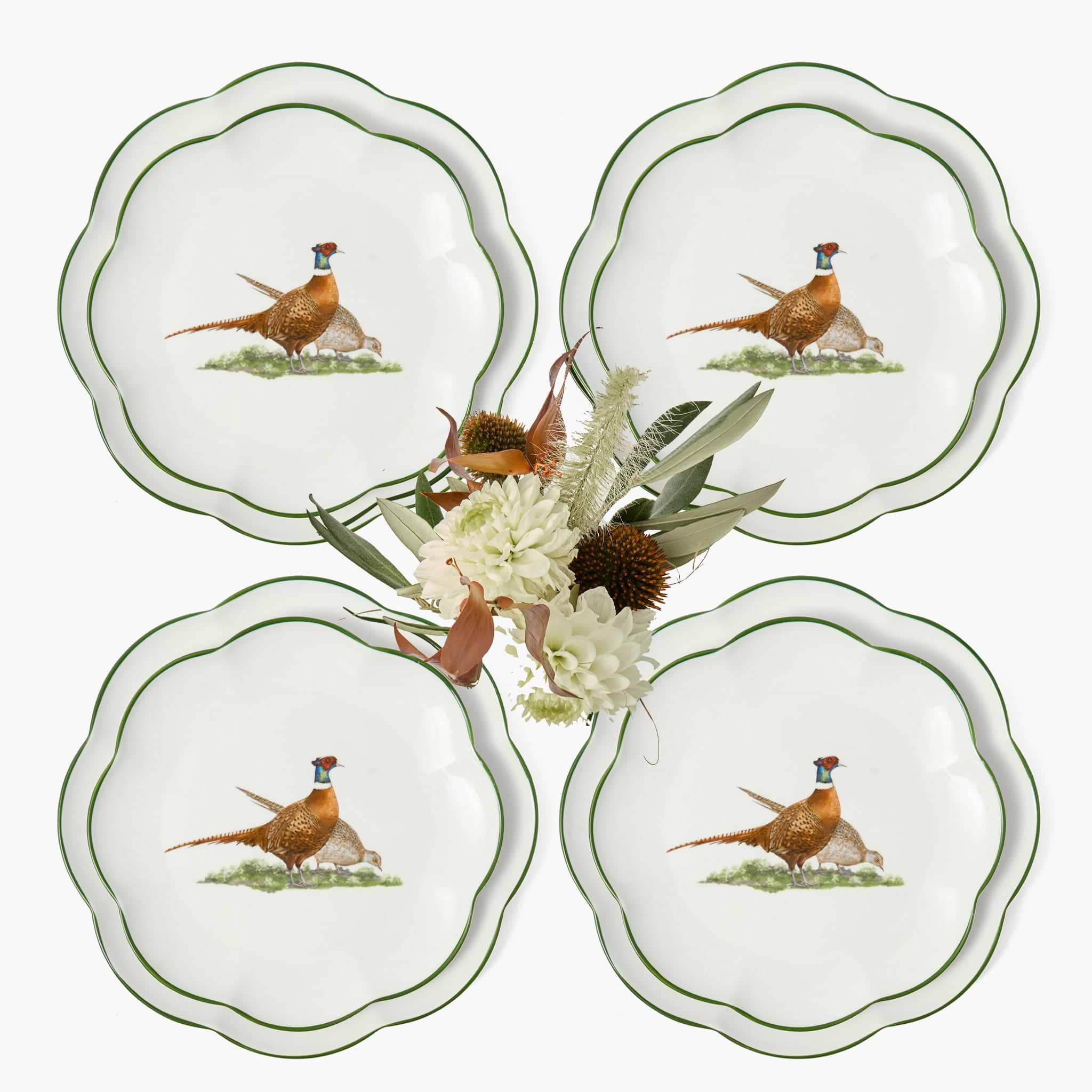 Scalloped Pheasant Dinner & Starter Plates (Set of 8)