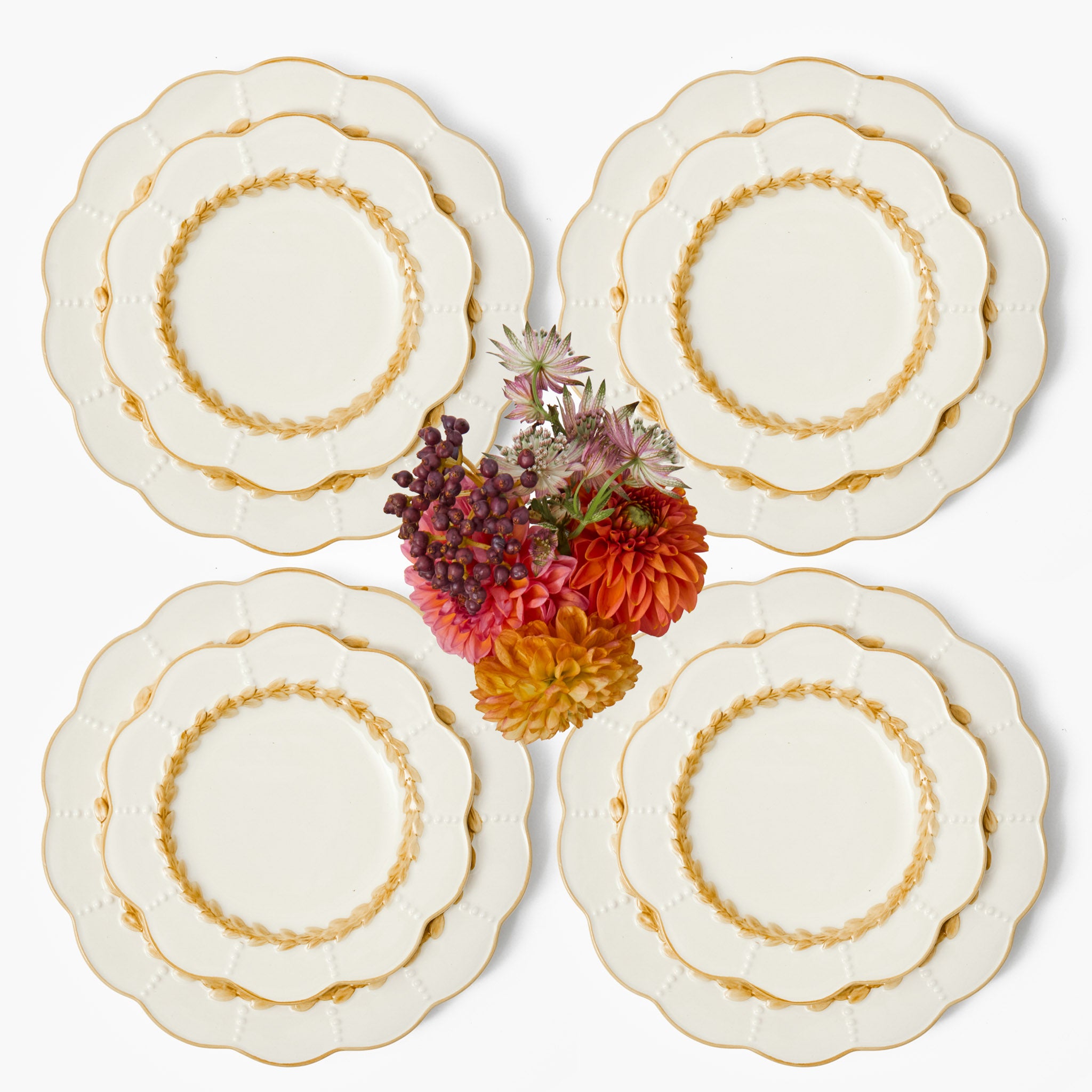 Putty Laurel Dinner & Starter Plates (Set of 8)
