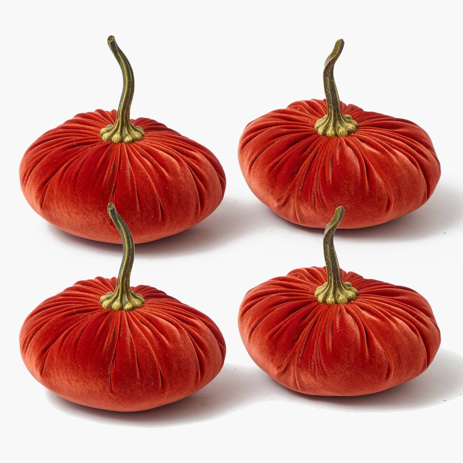 Large Burnt Orange Velvet Pumpkins (Set of 4)
