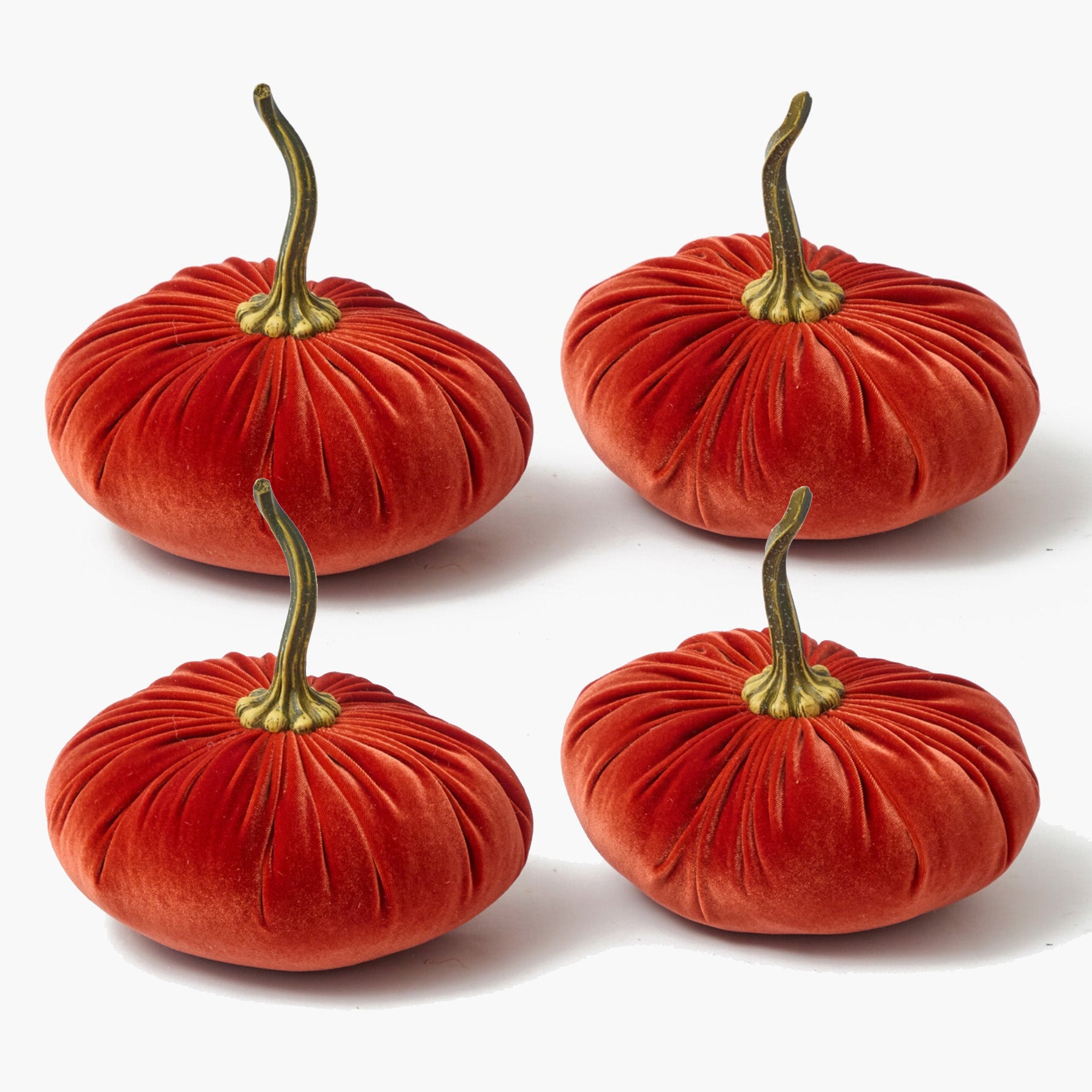 Large Burnt Orange Velvet Pumpkins (Set of 4)