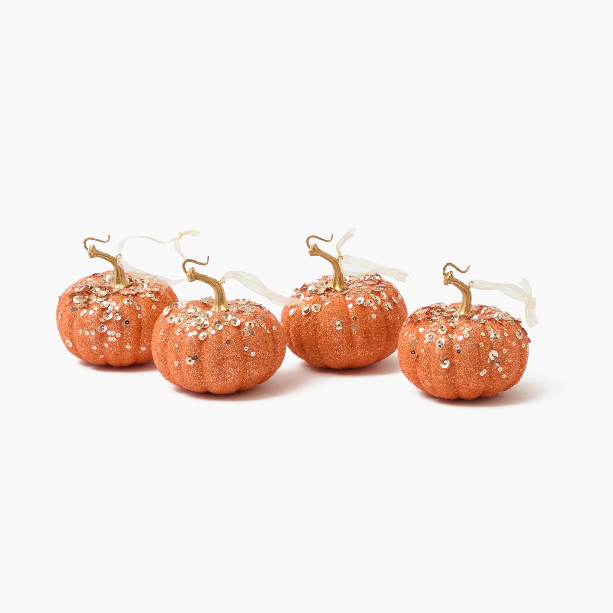 Small Orange Glitter Pumpkins (Set of 4)
