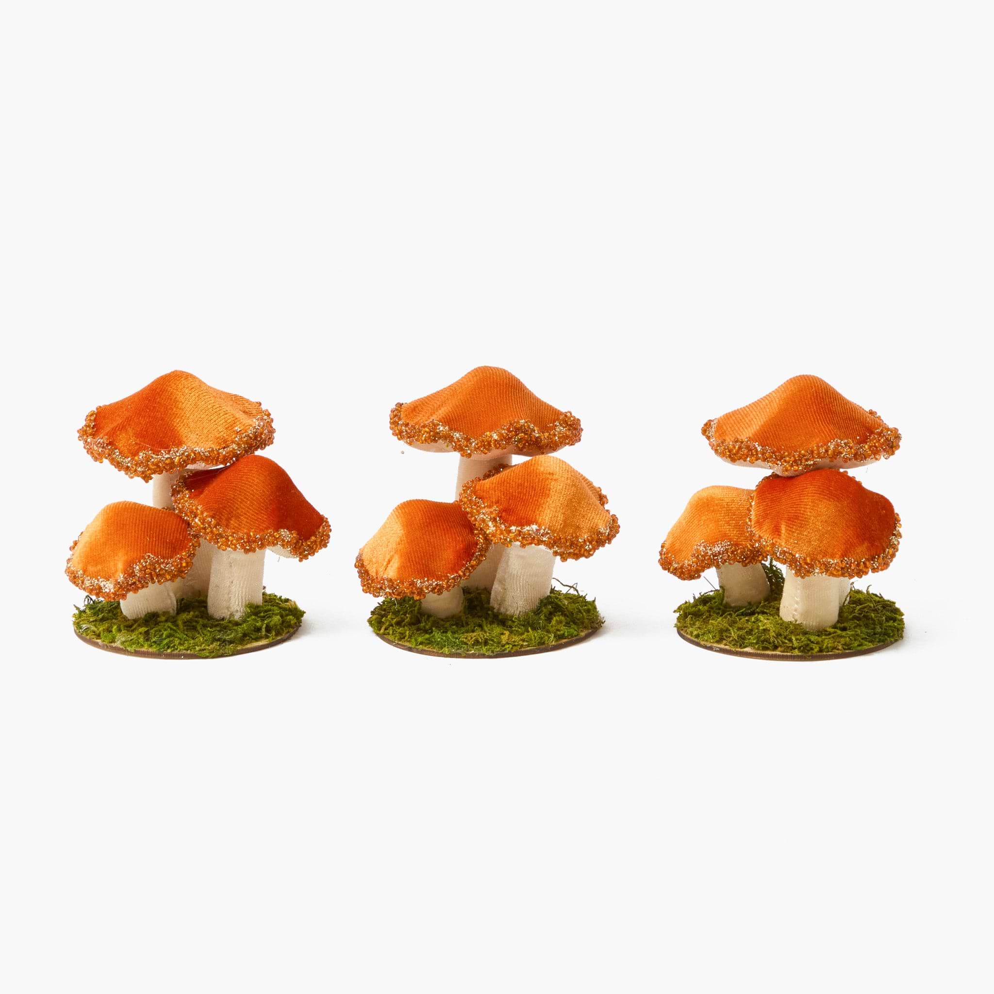 Mini Orange Beaded Velvet Mushroom (Set of 3)