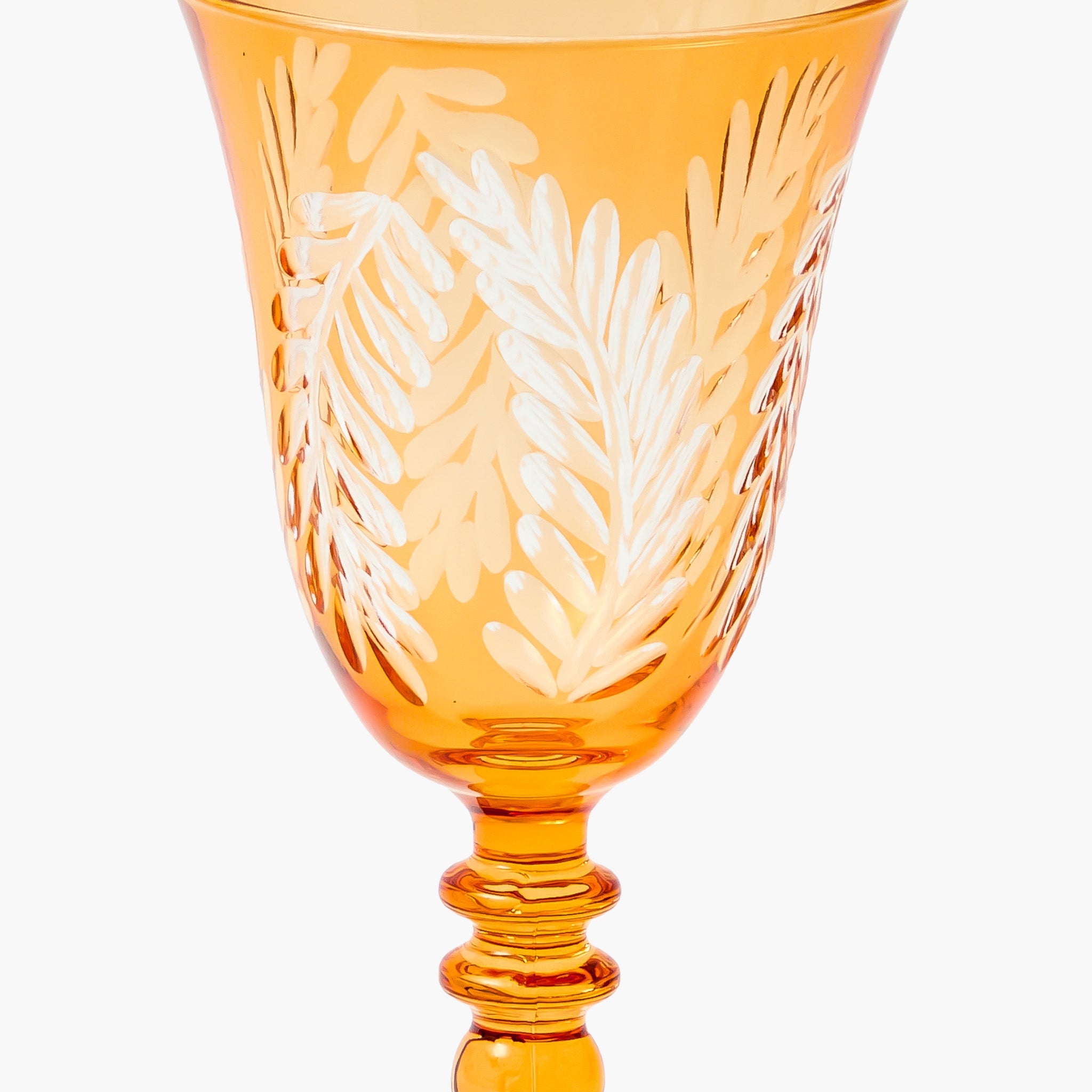 Brigitte Amber Garland Engraved Wine Glasses (Set of 4)