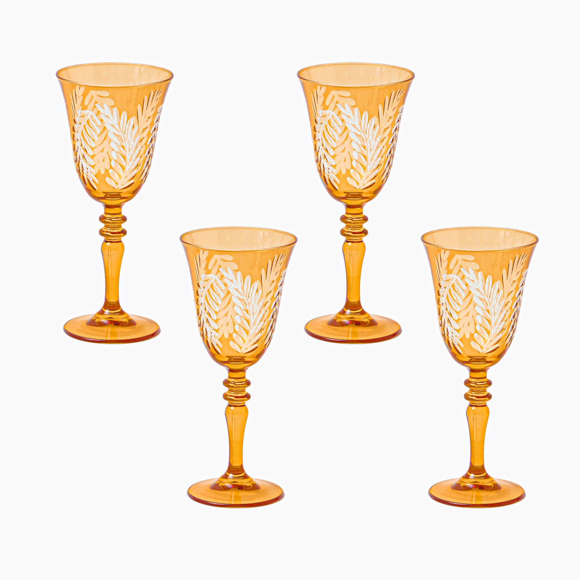 Brigitte Amber Garland Engraved Wine Glasses (Set of 4)