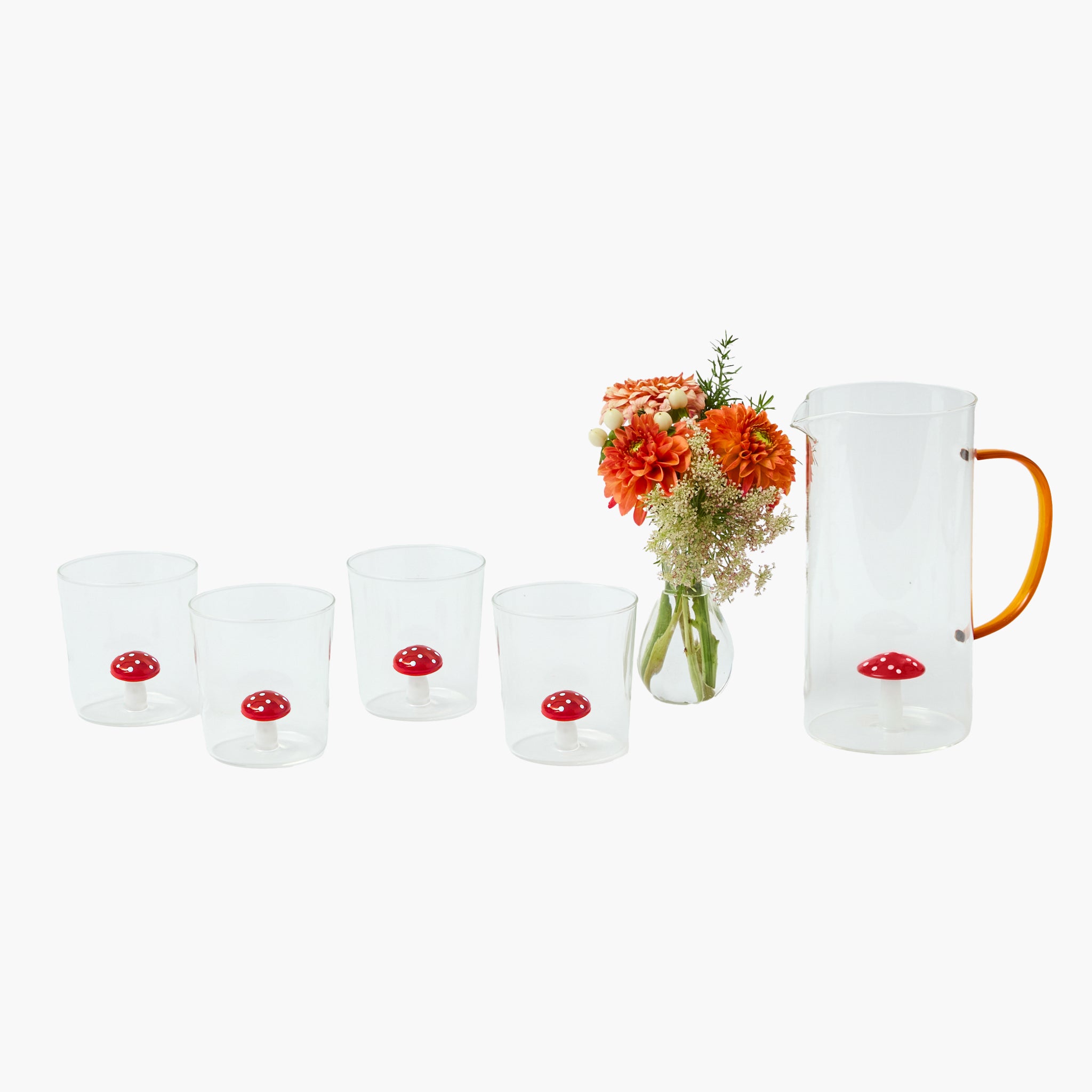 Red Mushroom Jug & Glasses (Set of 4)