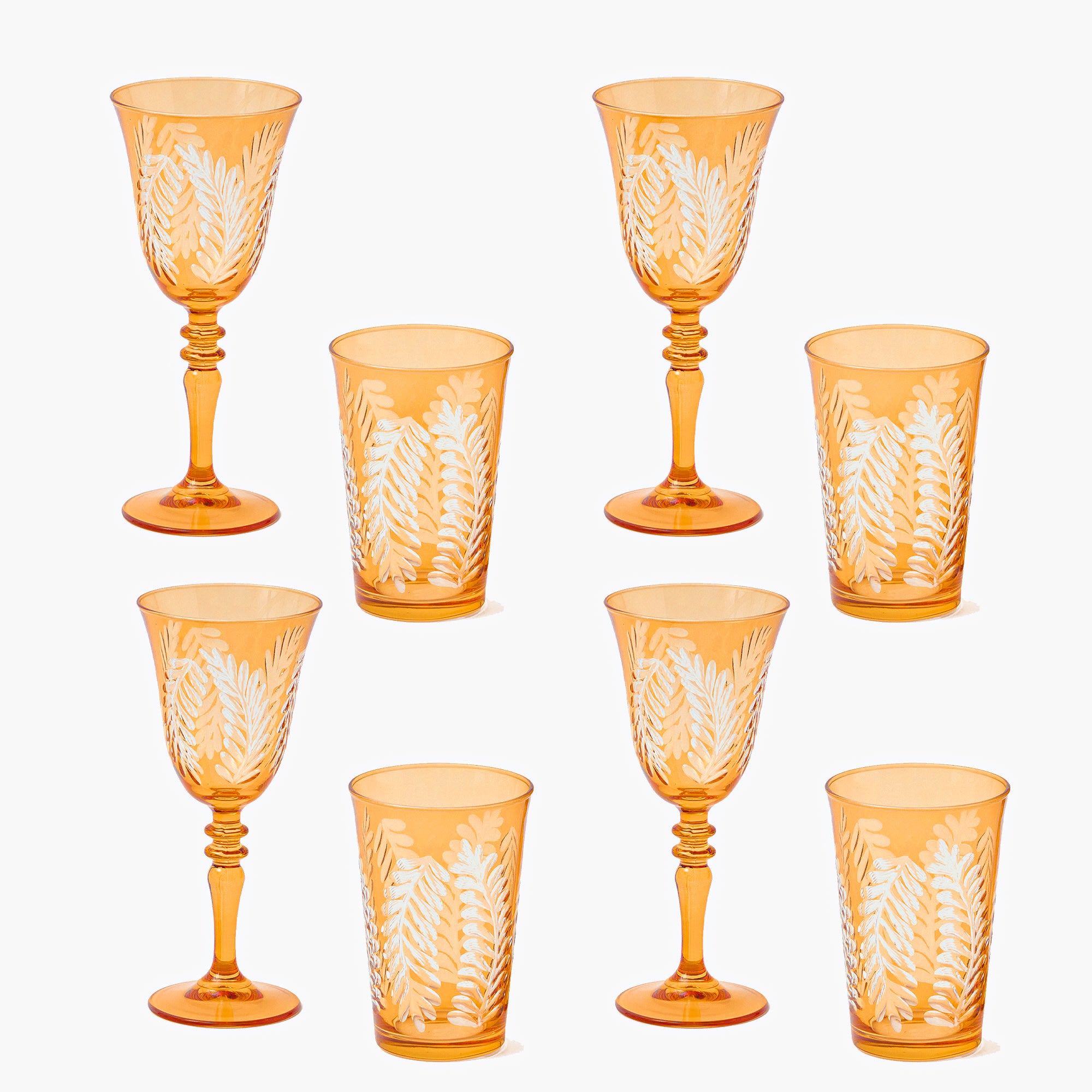 Brigitte Amber Garland Engraved Glassware (Set of 8)