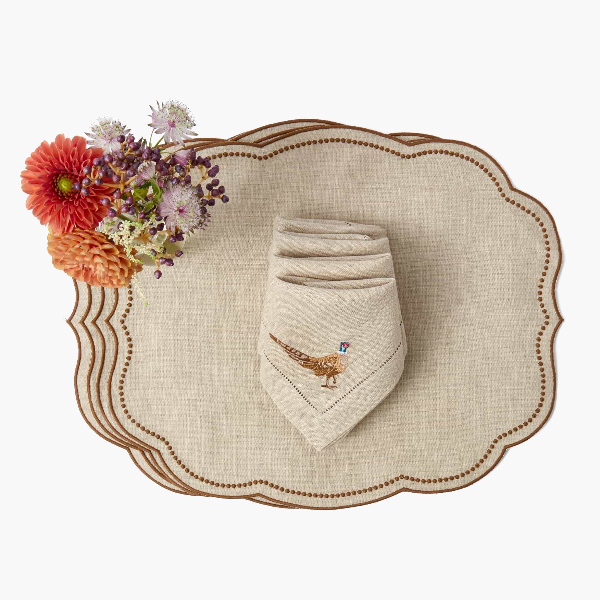 Taupe & Chocolate Eloise Linen Placemats (Set of 4)