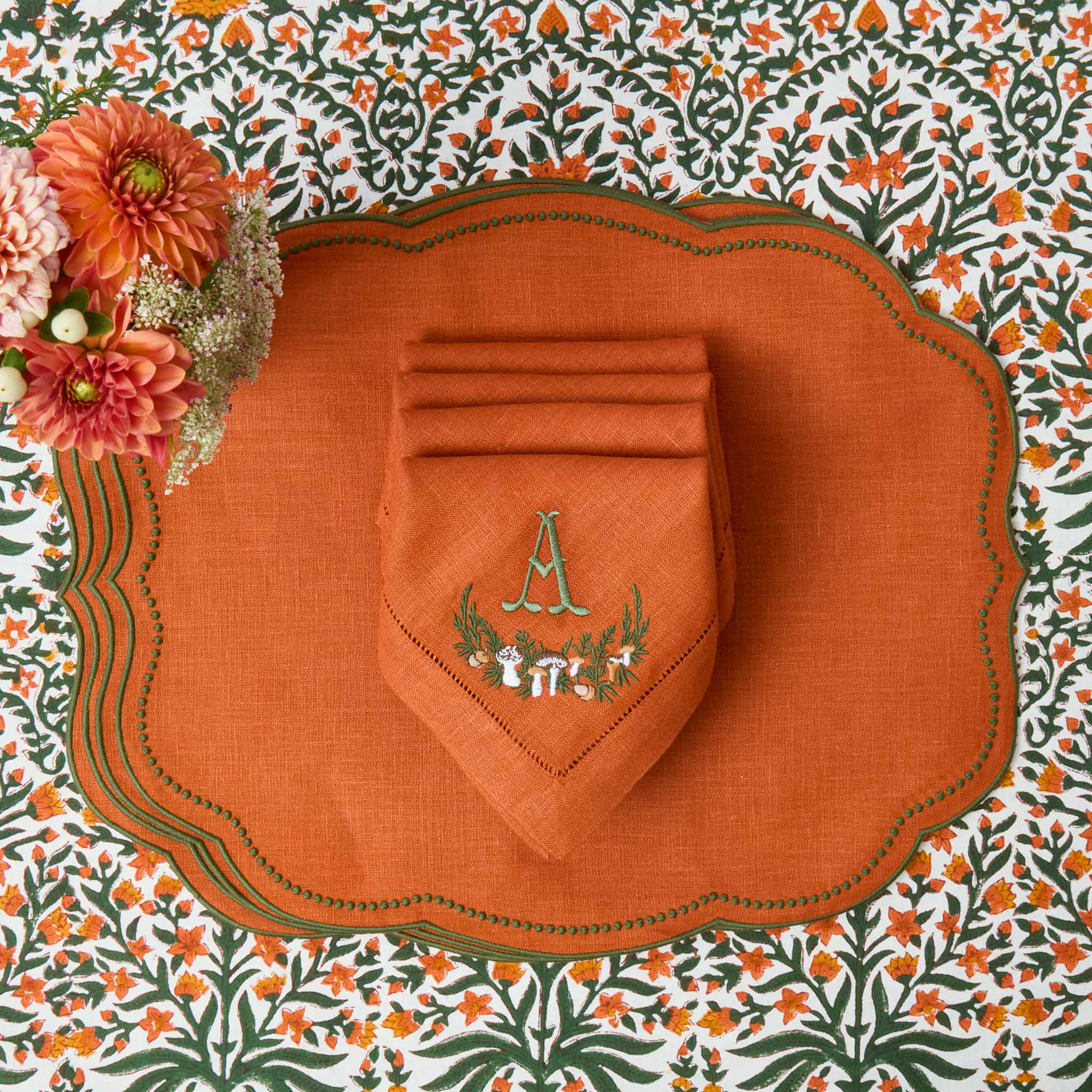 Orange & Green Eloise Linen Placemats (Set of 4)