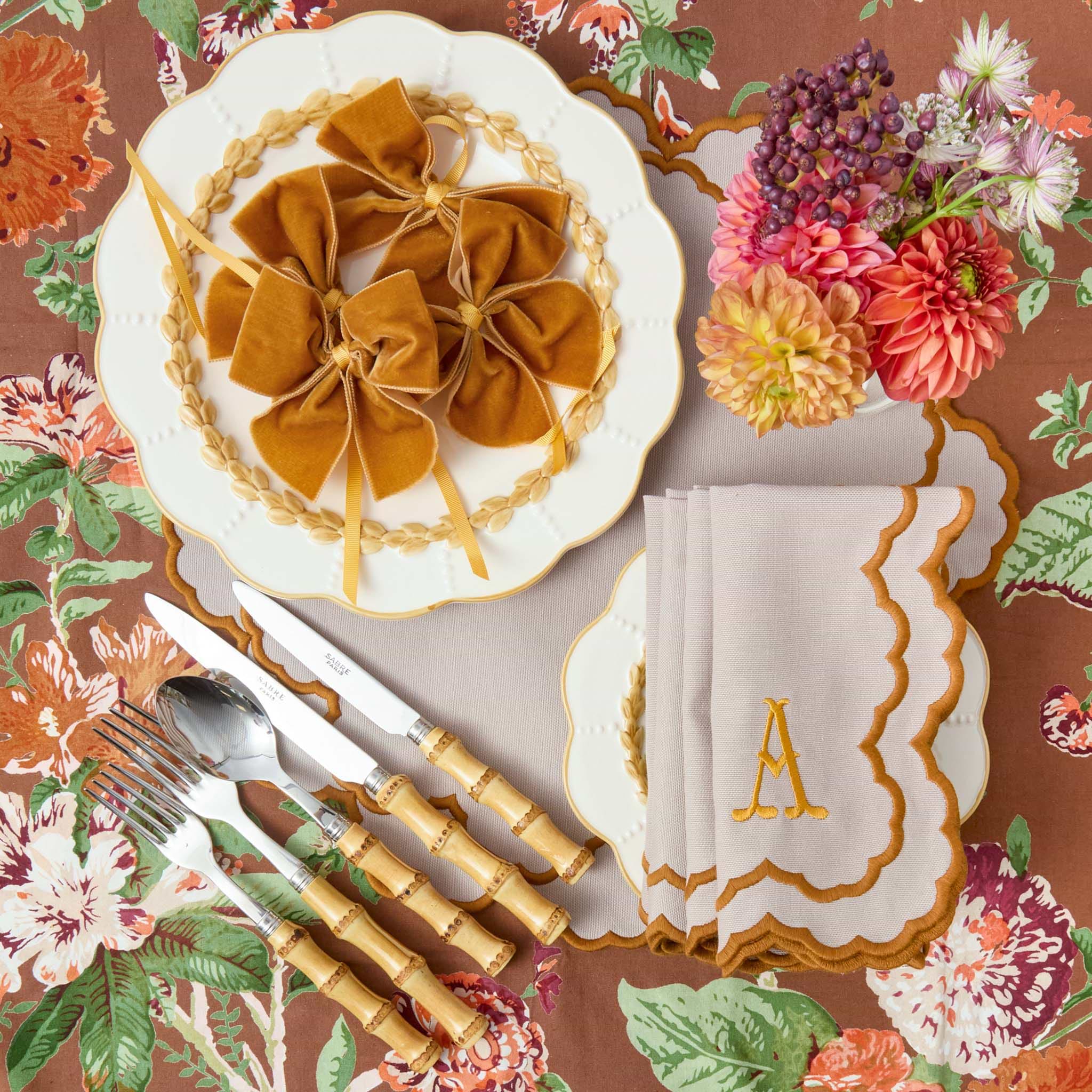 Lily Taupe & Mustard Placemats & Napkins (Set of 4)