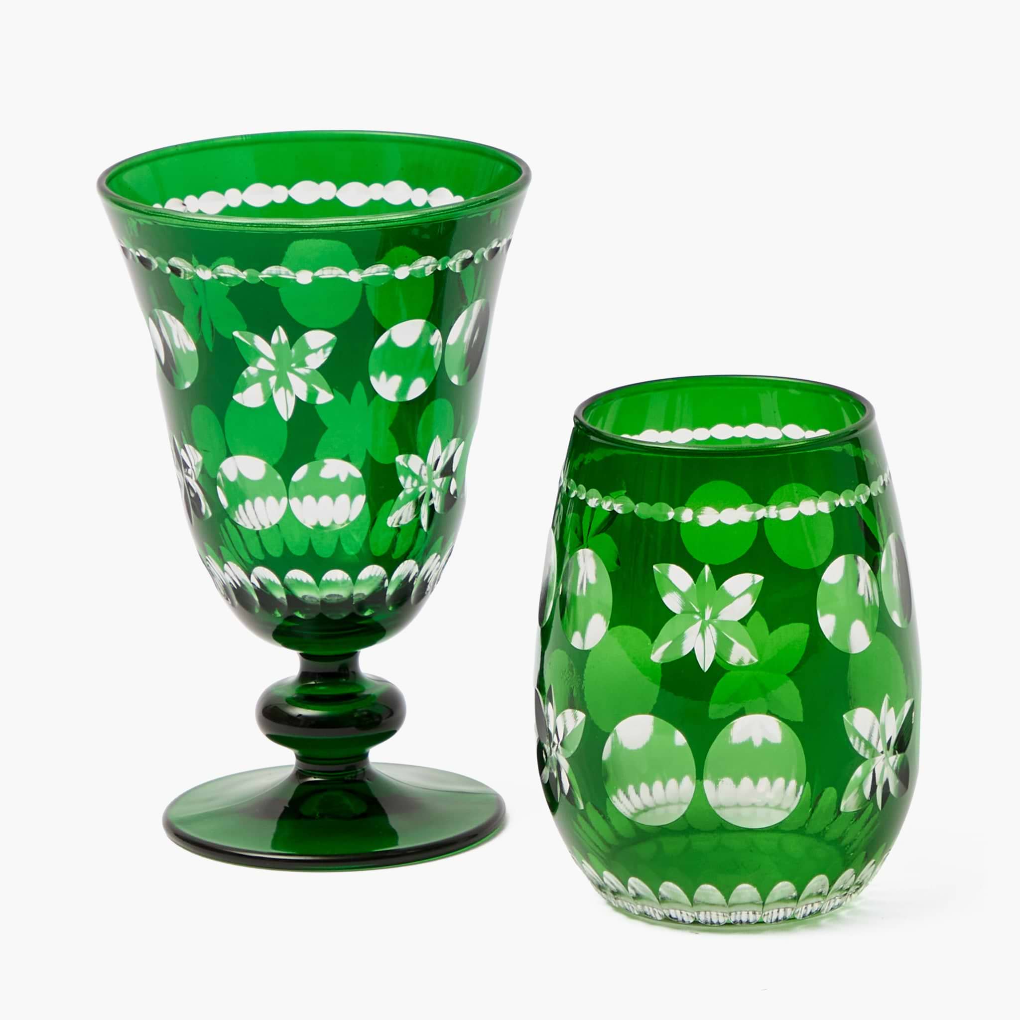 Emerald Anita Engraved Wine Glasses (Set of 4)