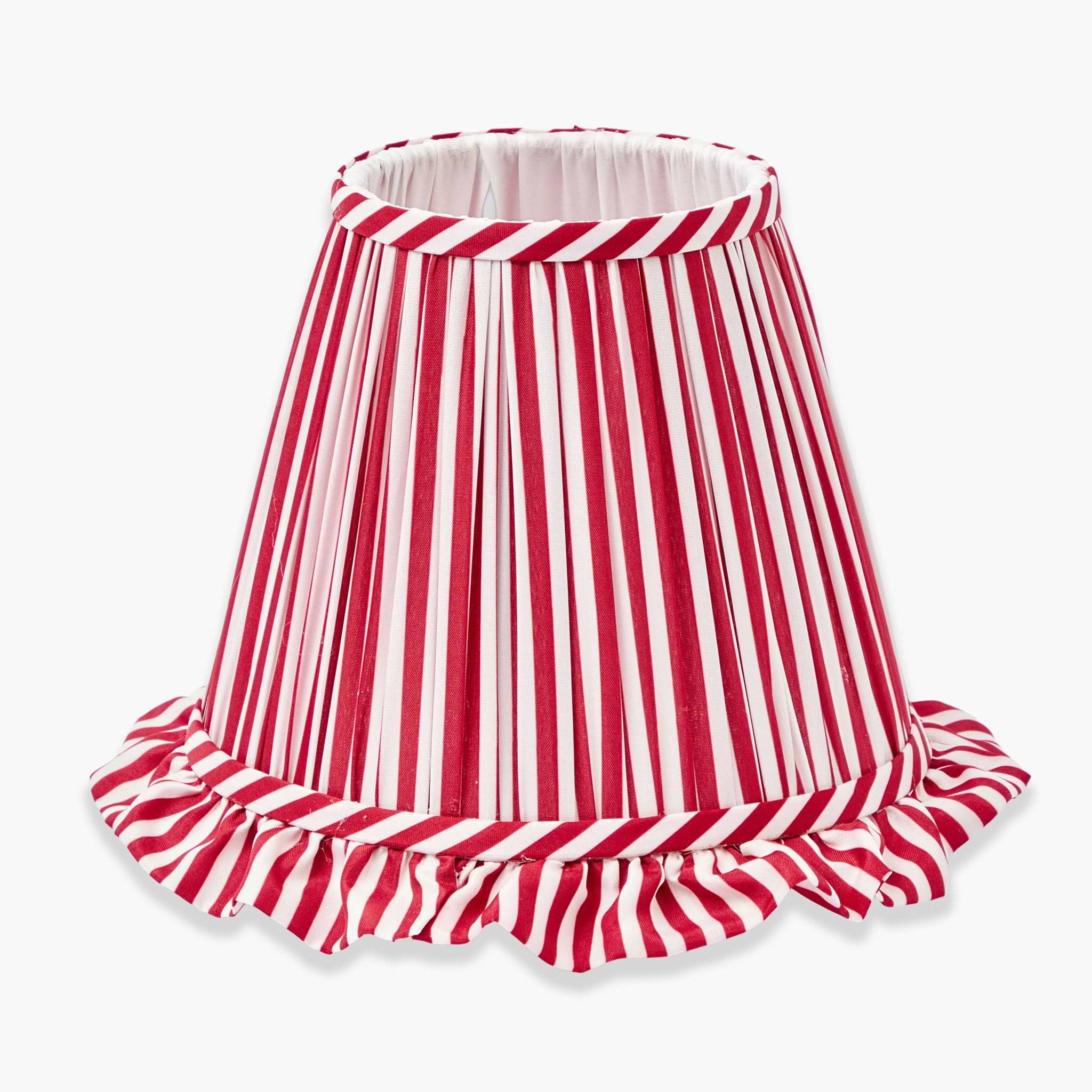 Chinoiserie Rechargeable Lamp with Red Striped Ruffle Shade (18cm)