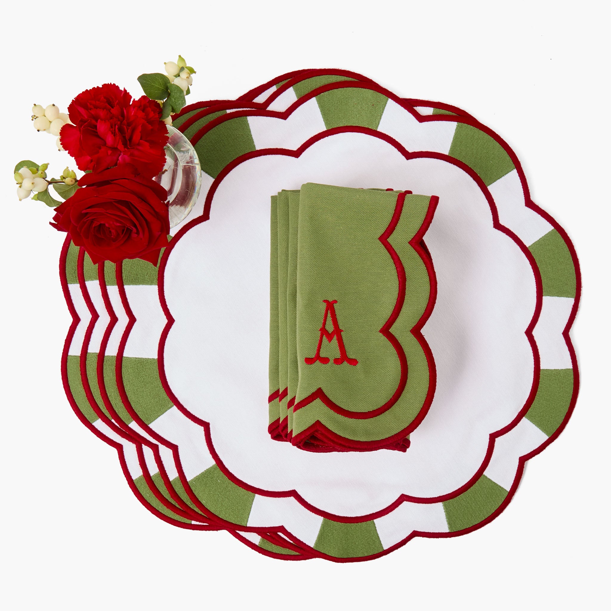 Candycane Green & Red Placemats & Napkins (Set of 4)