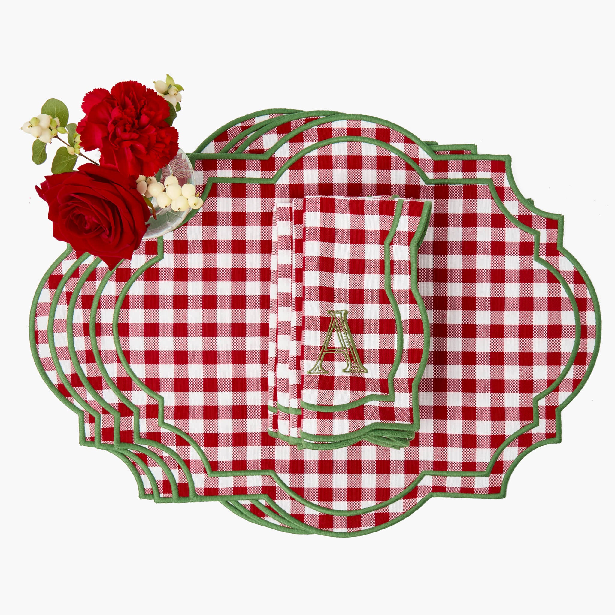 Red & Green Felix Gingham Placemats & Napkins (Set of 4)