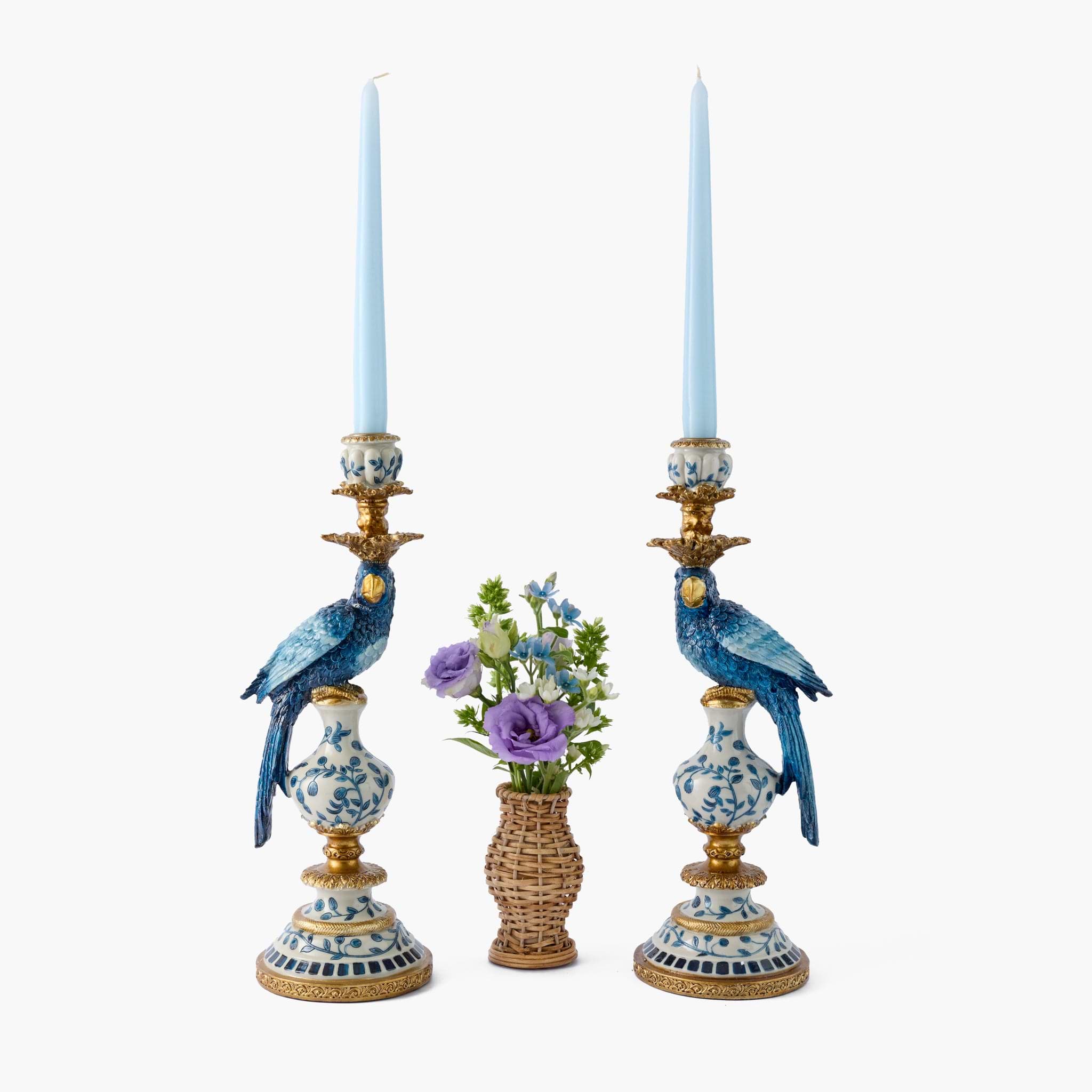 Blue Parrot Candle Holders (Pair)
