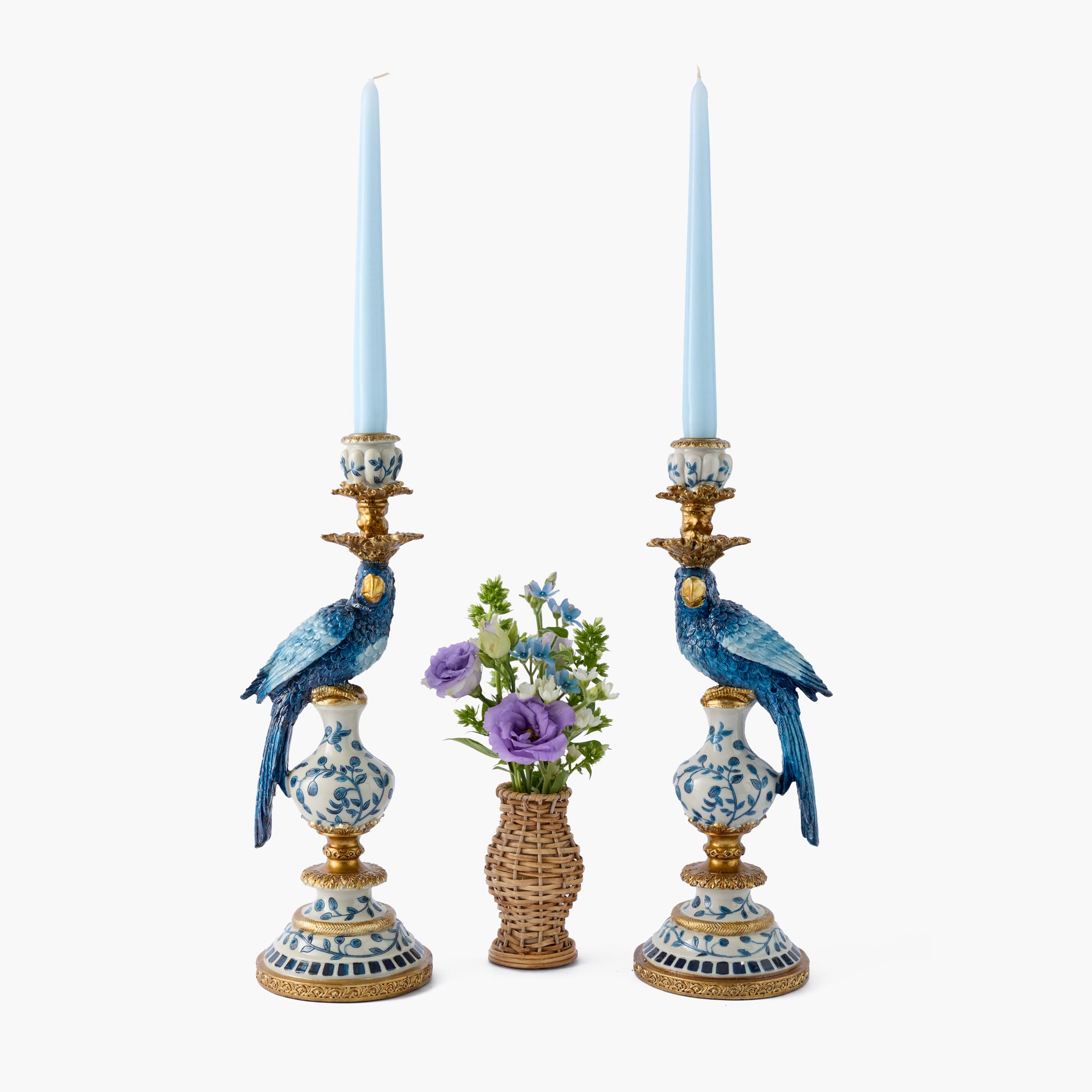 Blue Parrot Candle Holders (Pair)