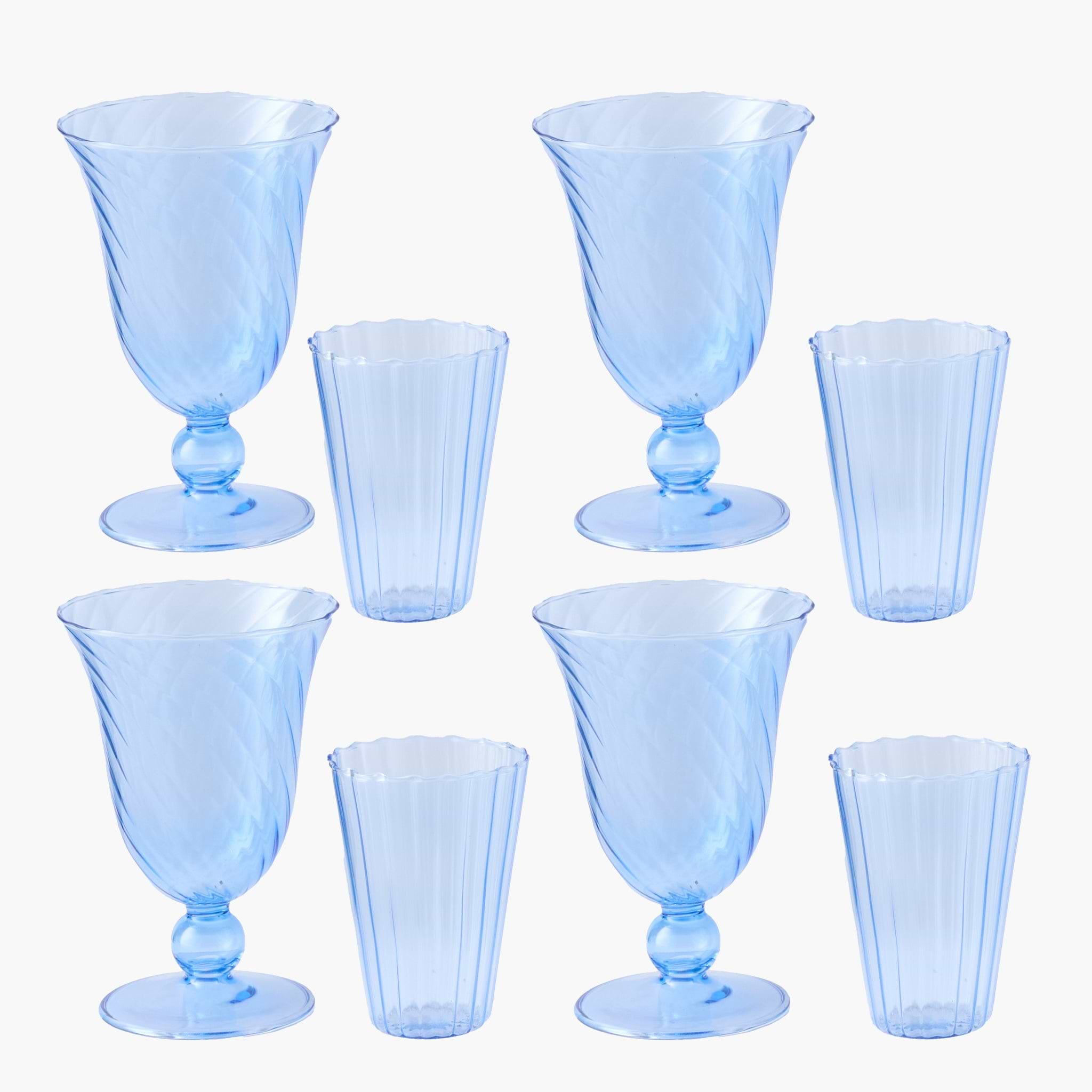Blue Fluted Glassware (Set of 8)
