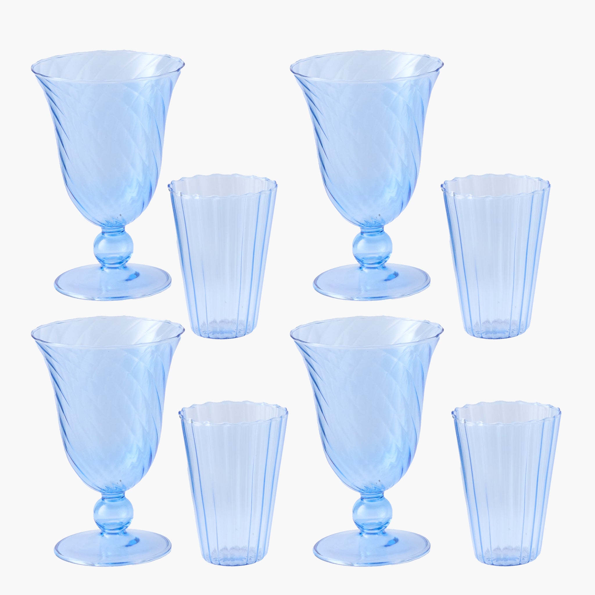 Blue Fluted Glassware (Set of 8)