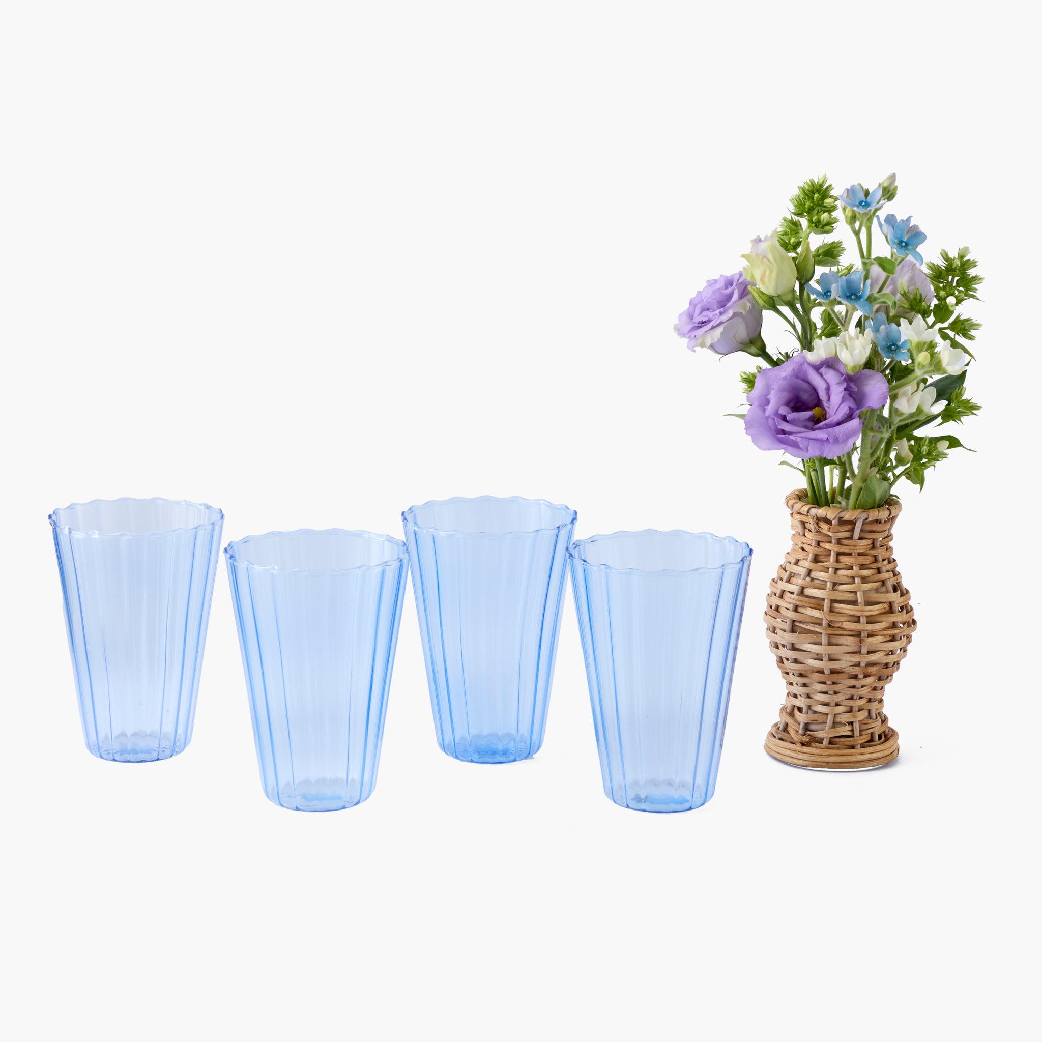 Blue Fluted Water Glasses (Set of 4)