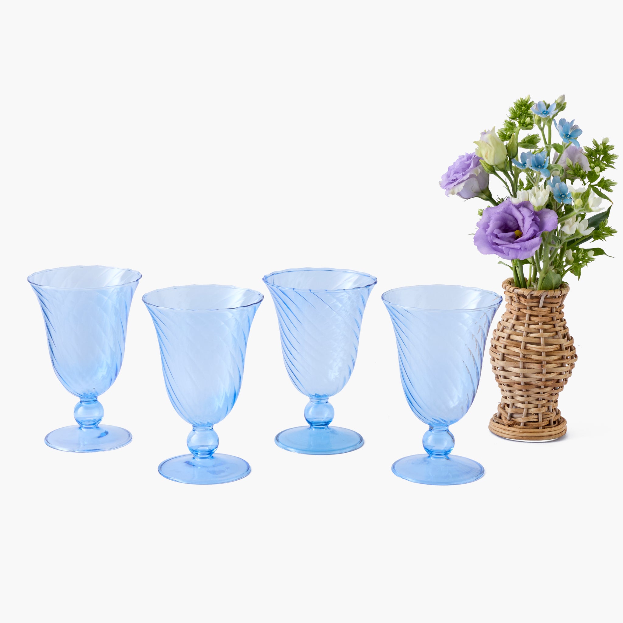 Blue Fluted Wine Glasses (Set of 4)