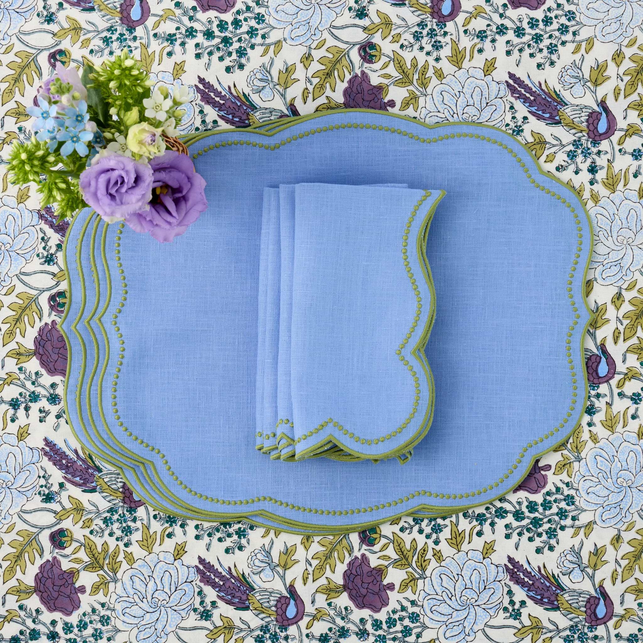 Bluebell & Green Eloise Linen Placemats & Napkins (Set of 4)