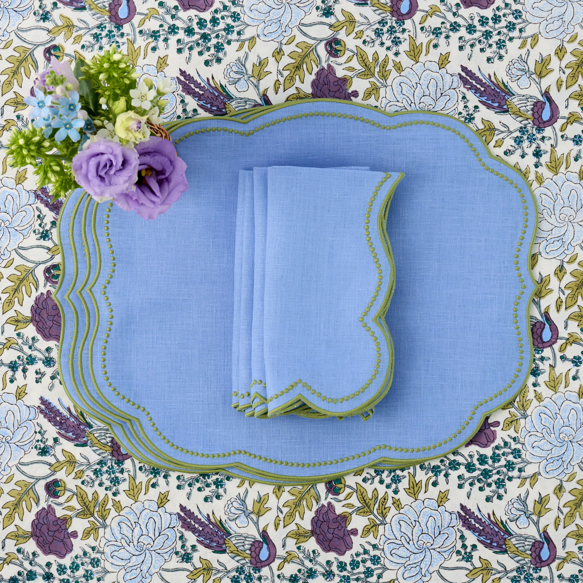 Bluebell & Green Eloise Linen Placemats & Napkins (Set of 4)
