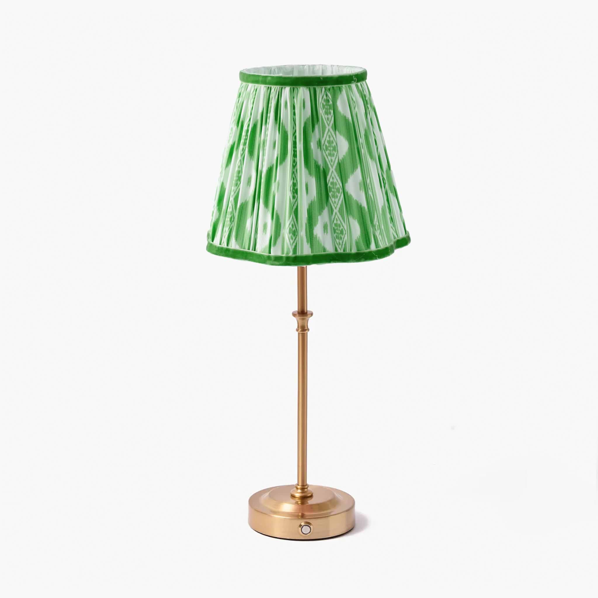 Tall Rechargeable Lamp with Green Ikat Shade (18cm)