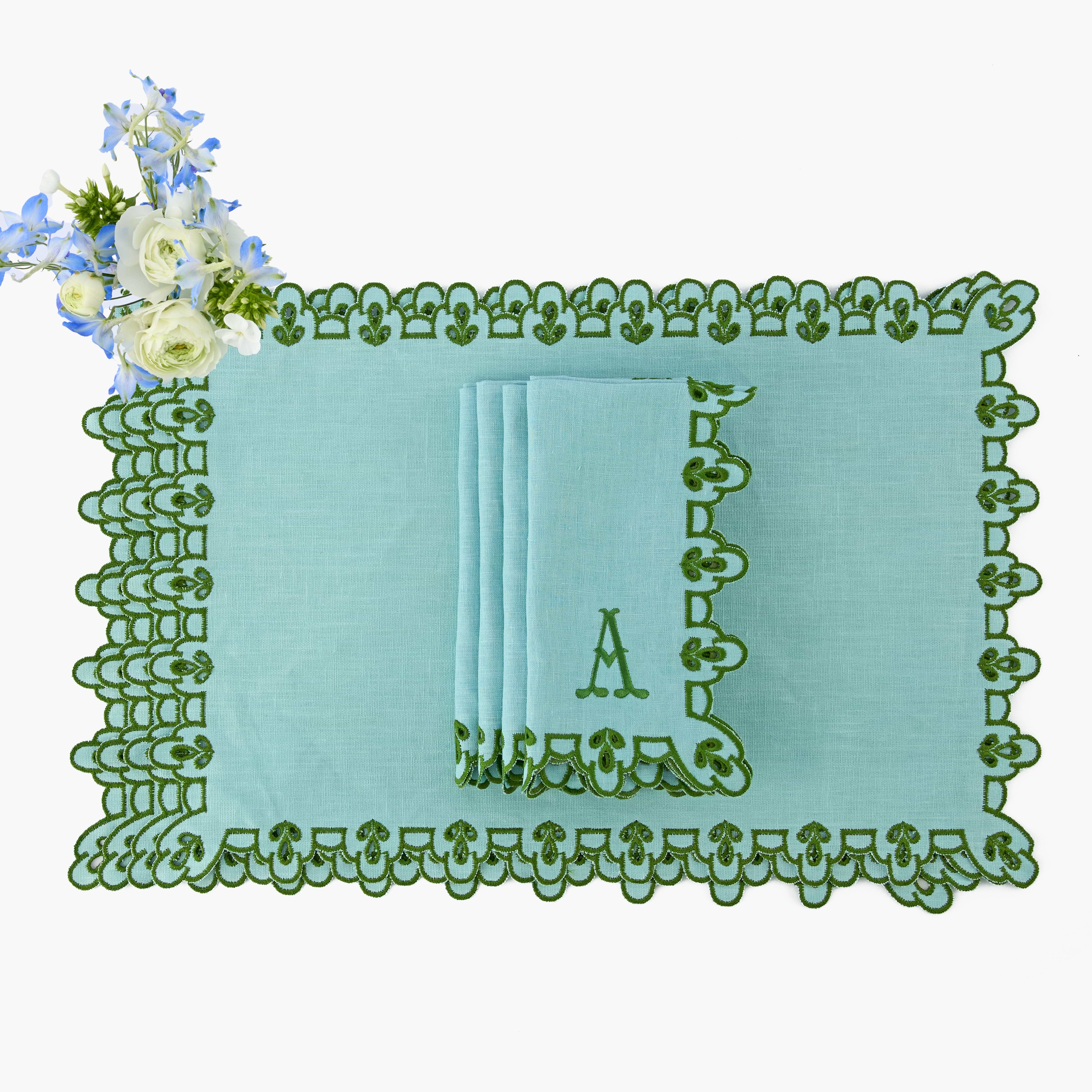 Blue & Green Sophia Waxed Placemats (Set of 4)