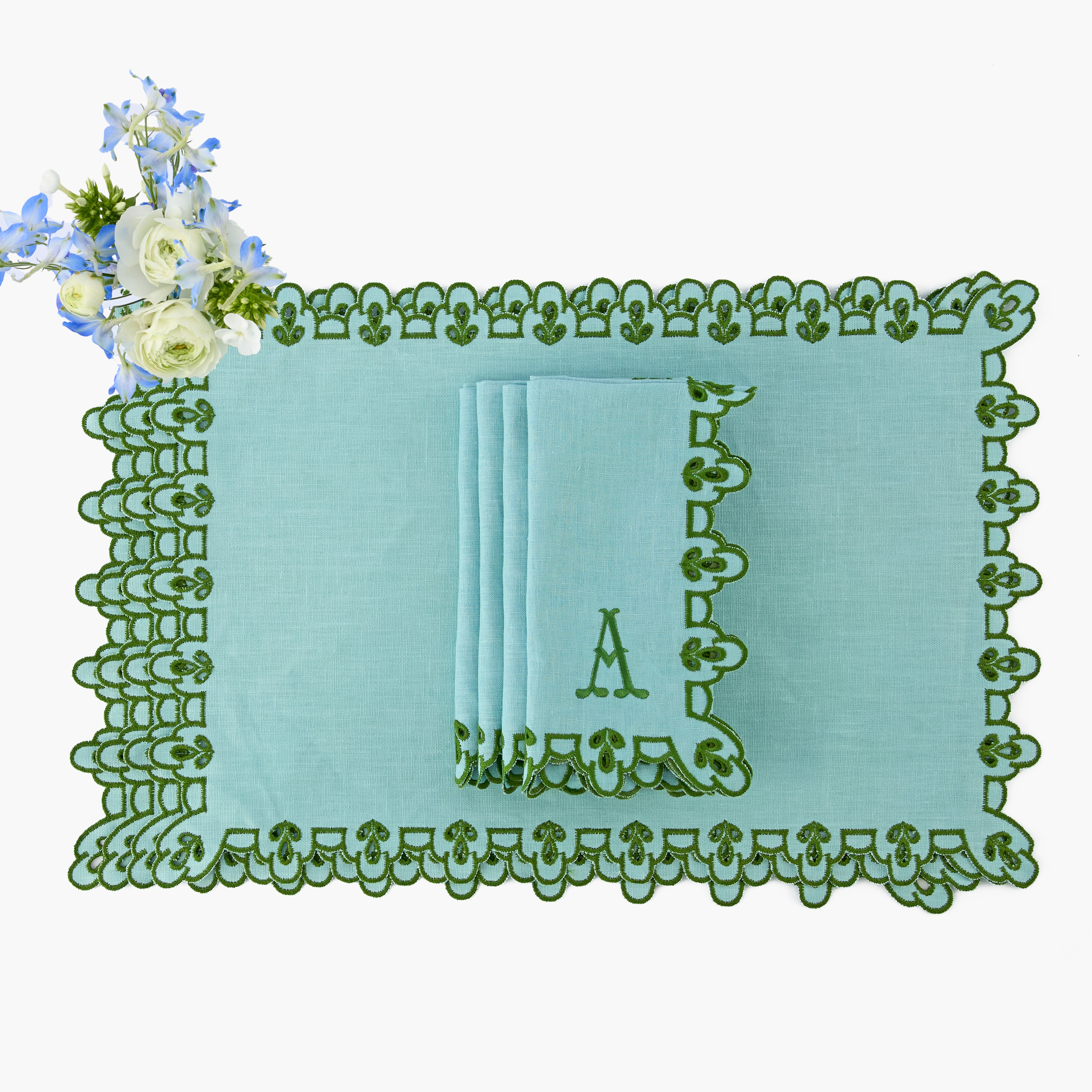 Blue & Green Sophia Waxed Placemats (Set of 4)