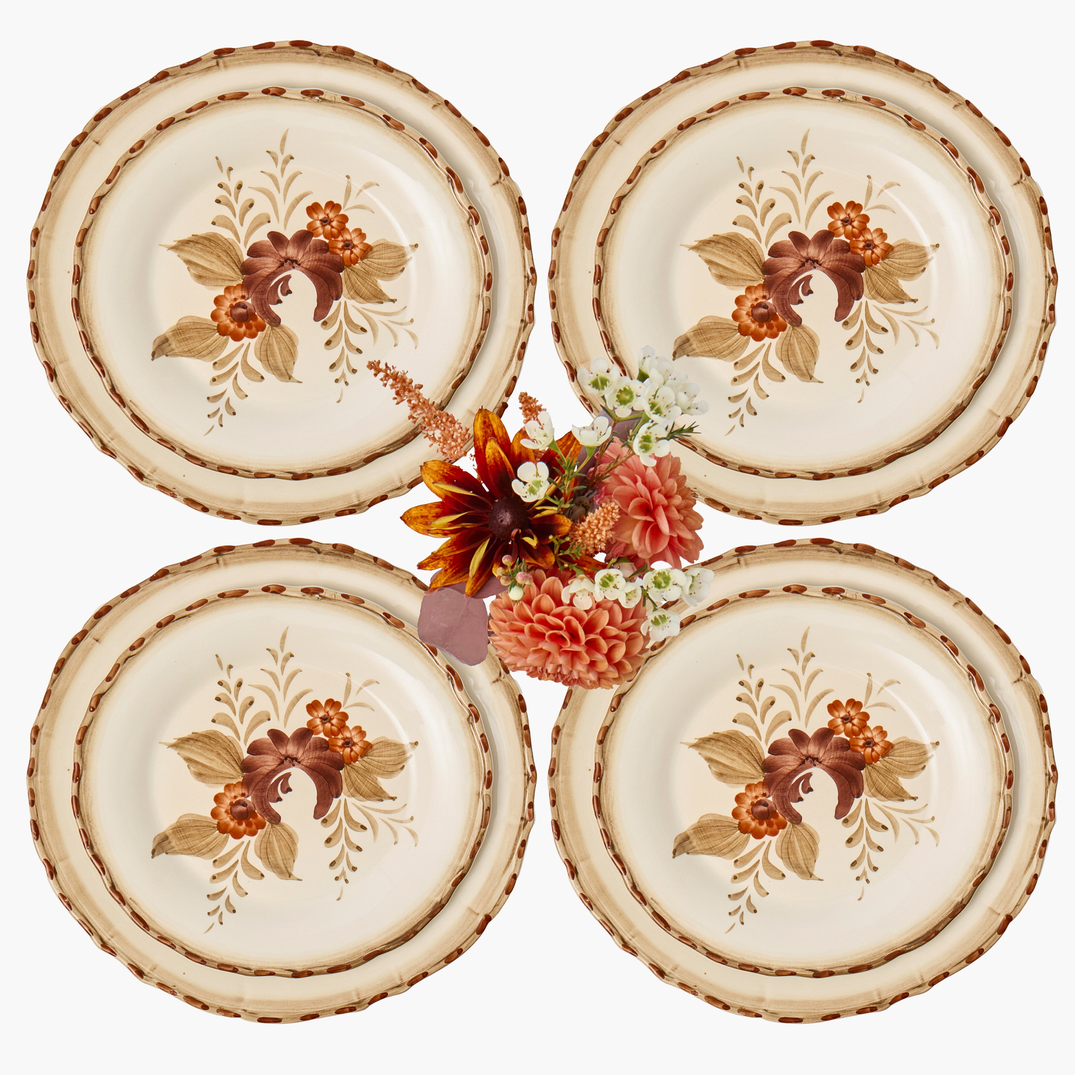 Mustard & Chocolate Garland Dinner & Starter Plates (Set of 8)