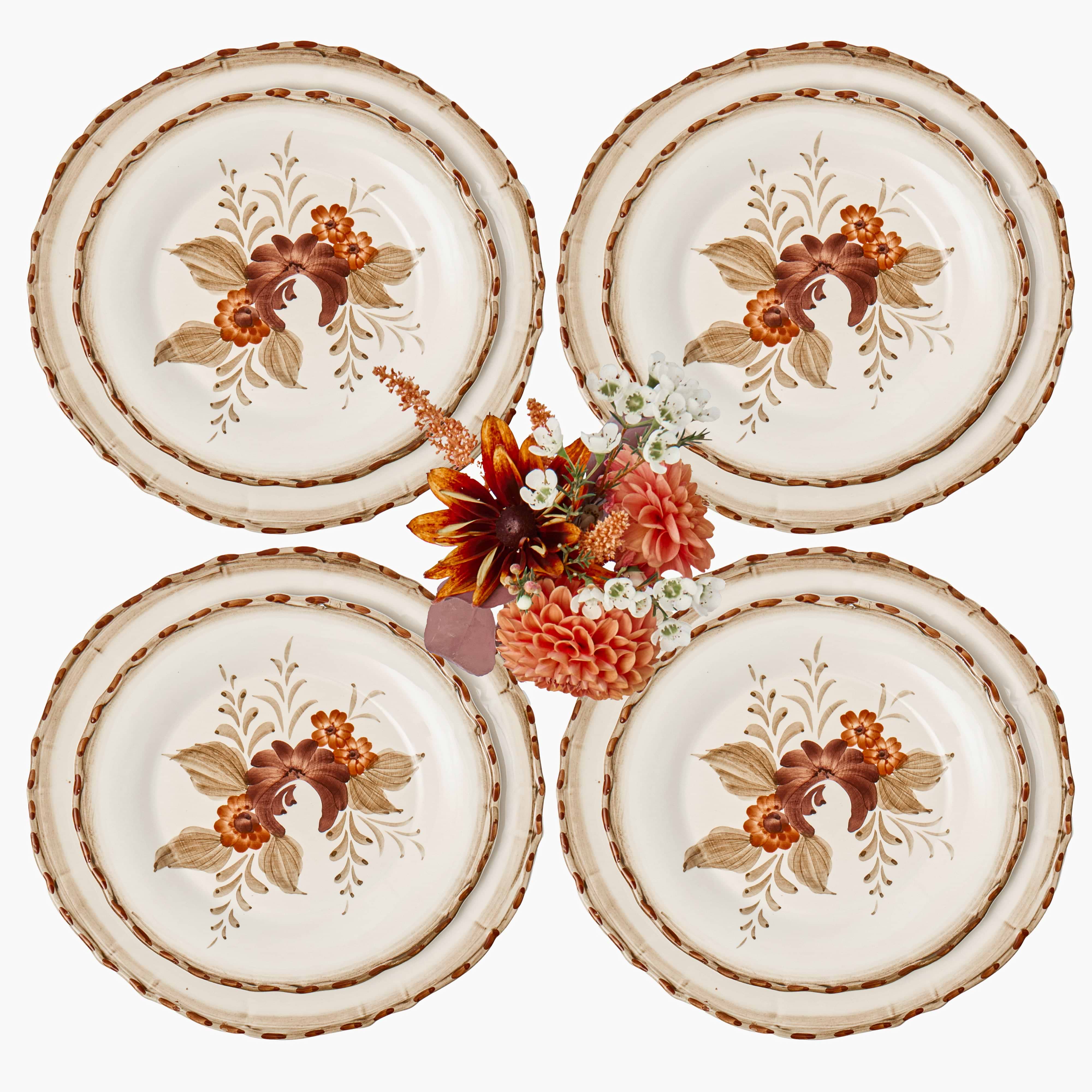 Mustard & Chocolate Garland Dinner & Starter Plates (Set of 8)