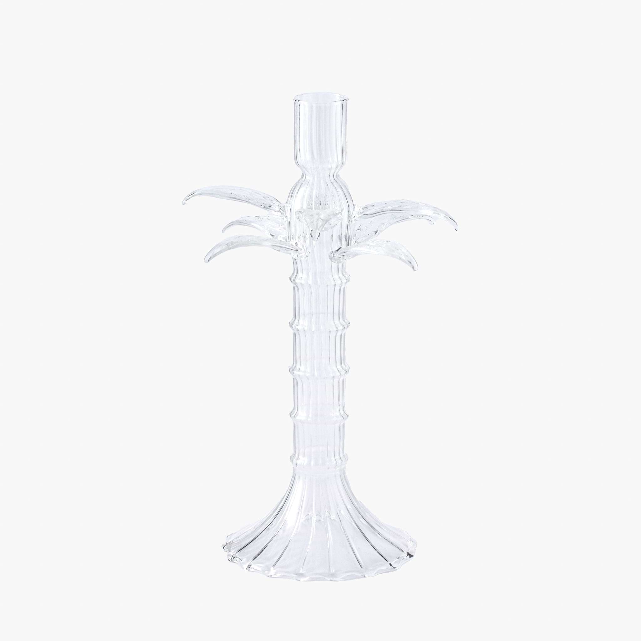 Small Palm Tree Glass Candle Holders (Pair)