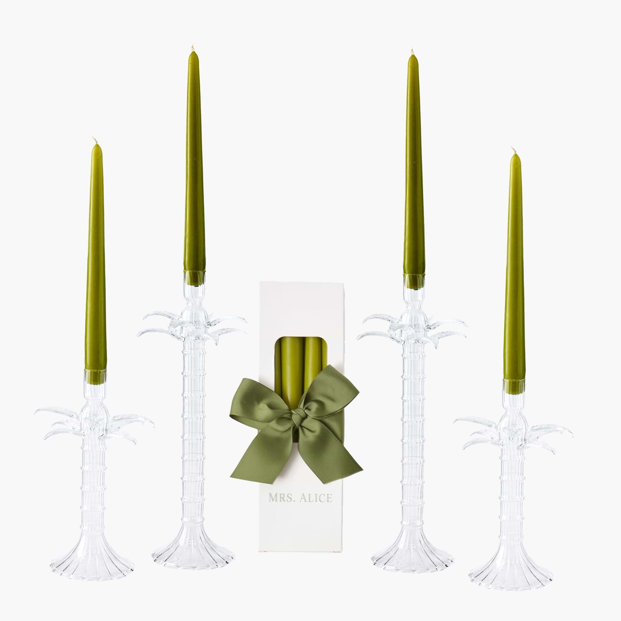 Palm Tree Glass Candle Set (Apple Green)