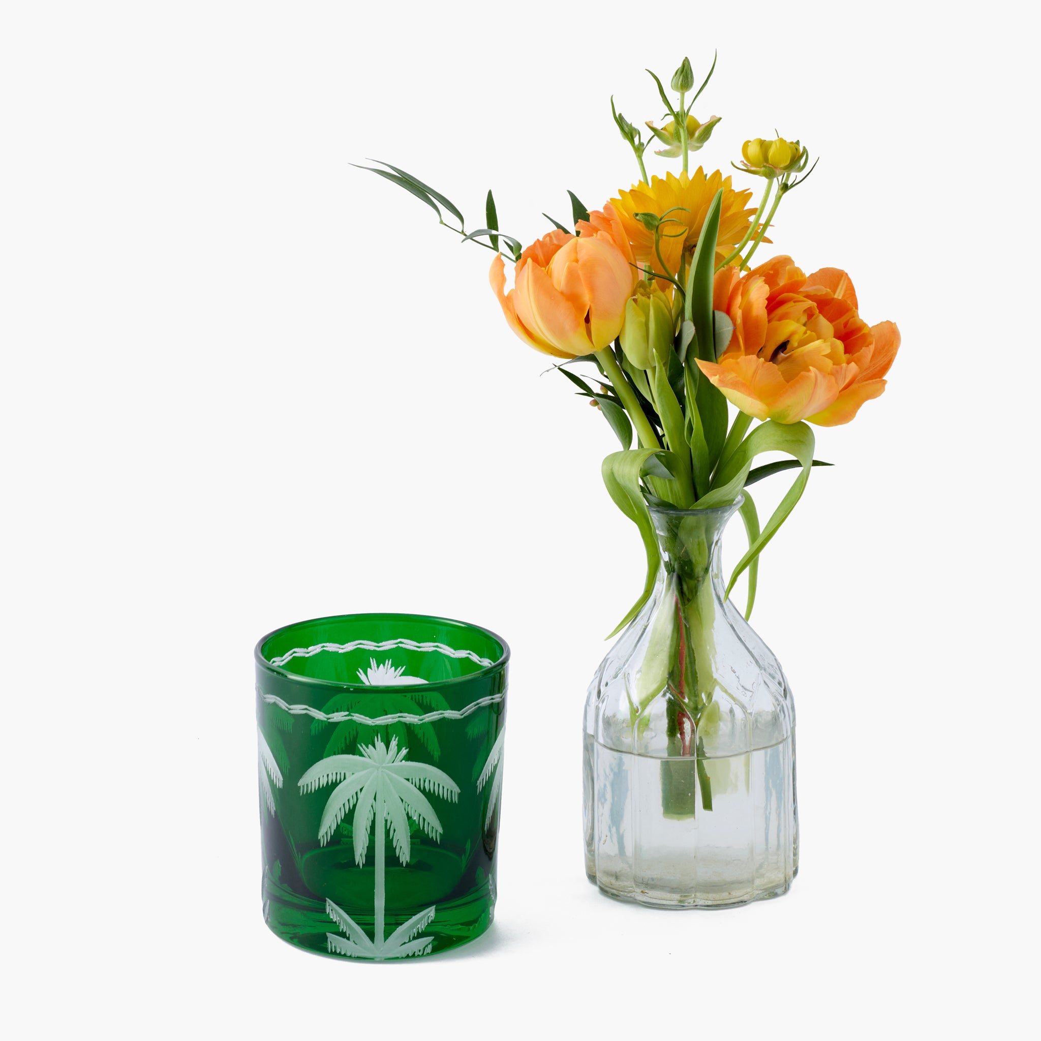 Emerald Palm Tree Glasses (Set of 4)