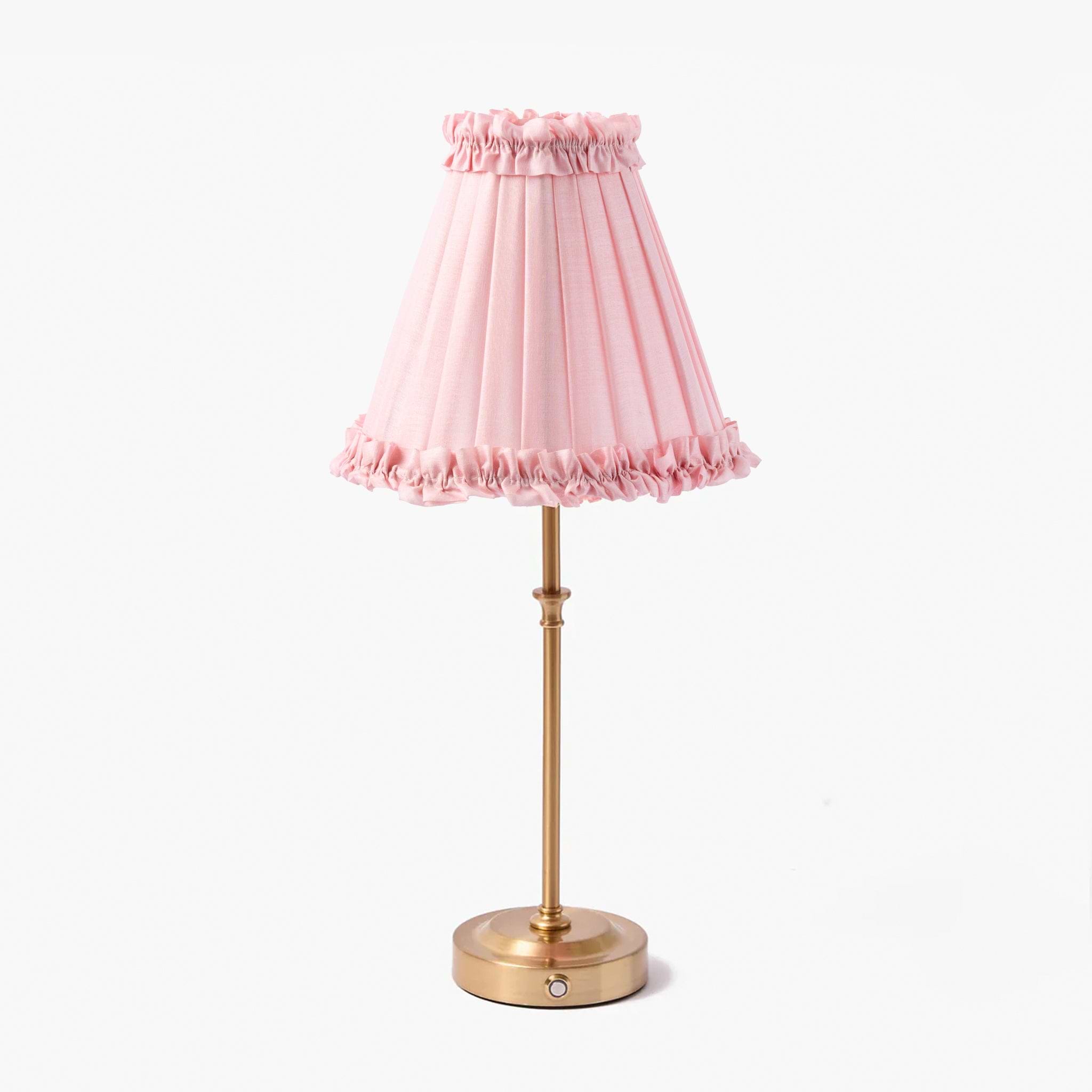 Tall Rechargeable Lamp with Pale Pink Frilled Silk Shade (18cm)