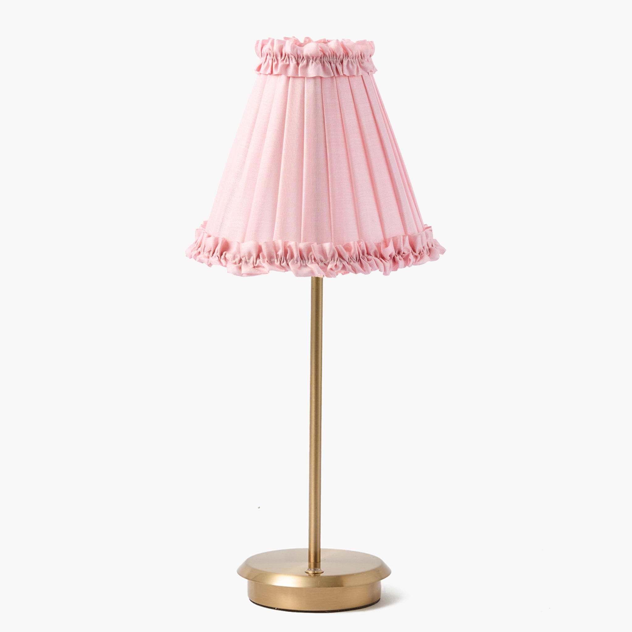 Tall Rechargeable Lamp with Pale Pink Frilled Silk Shade (18cm)