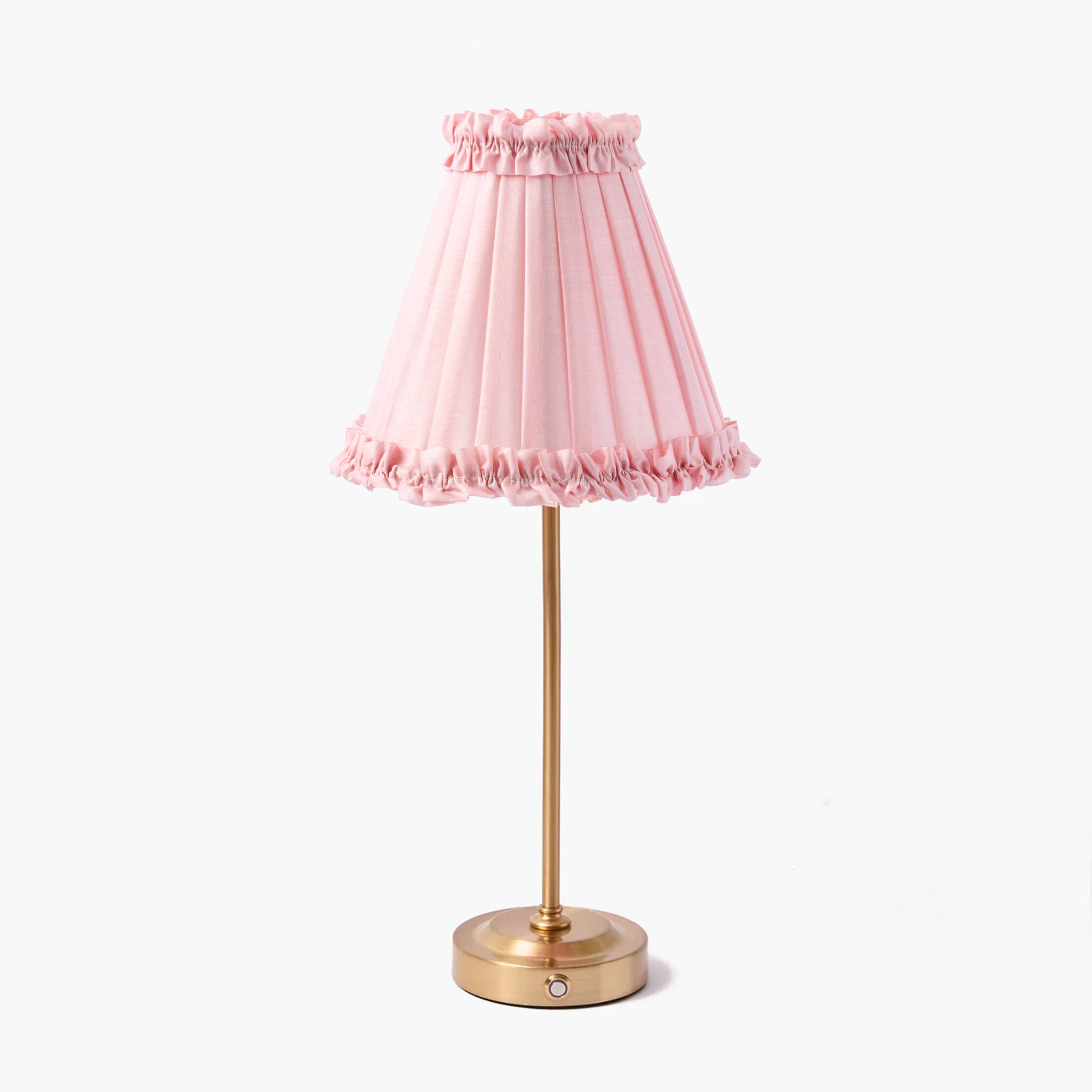 Tall Rechargeable Lamp with Pale Pink Frilled Silk Shade (18cm)