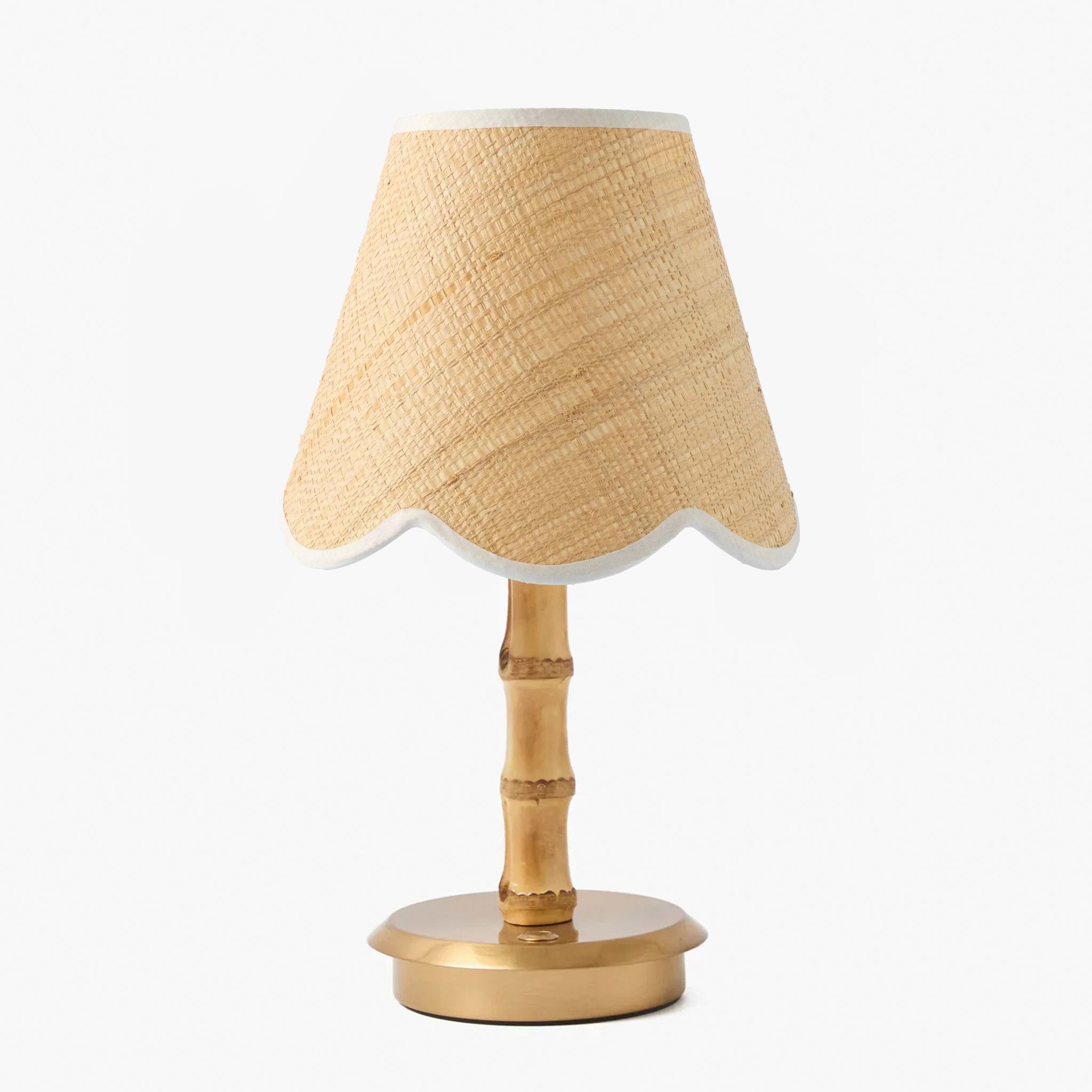 Bamboo Short Rechargeable Lamp with Grasscloth Shade (18cm)