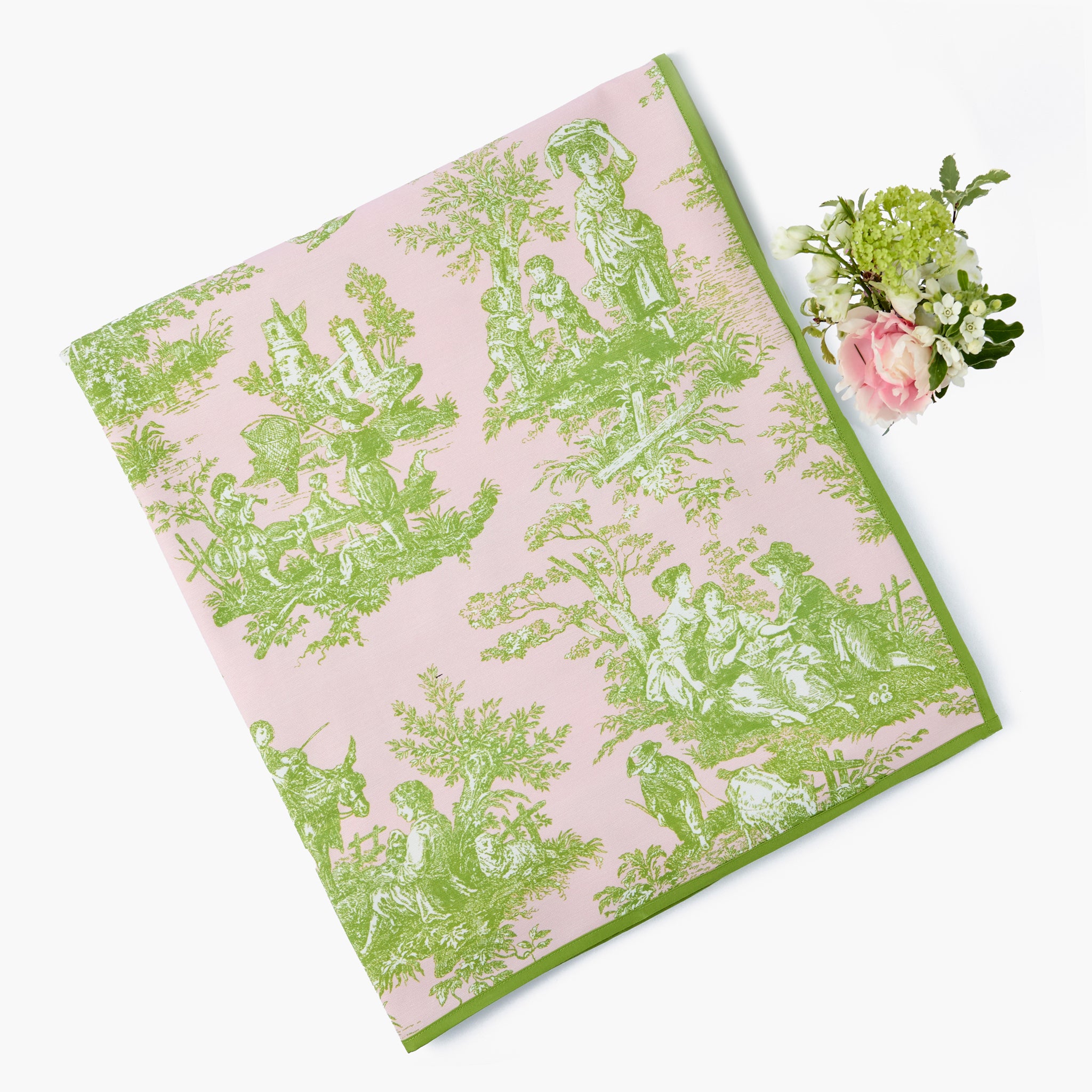 Pink & Green Ottilie Toile Tablecloth
