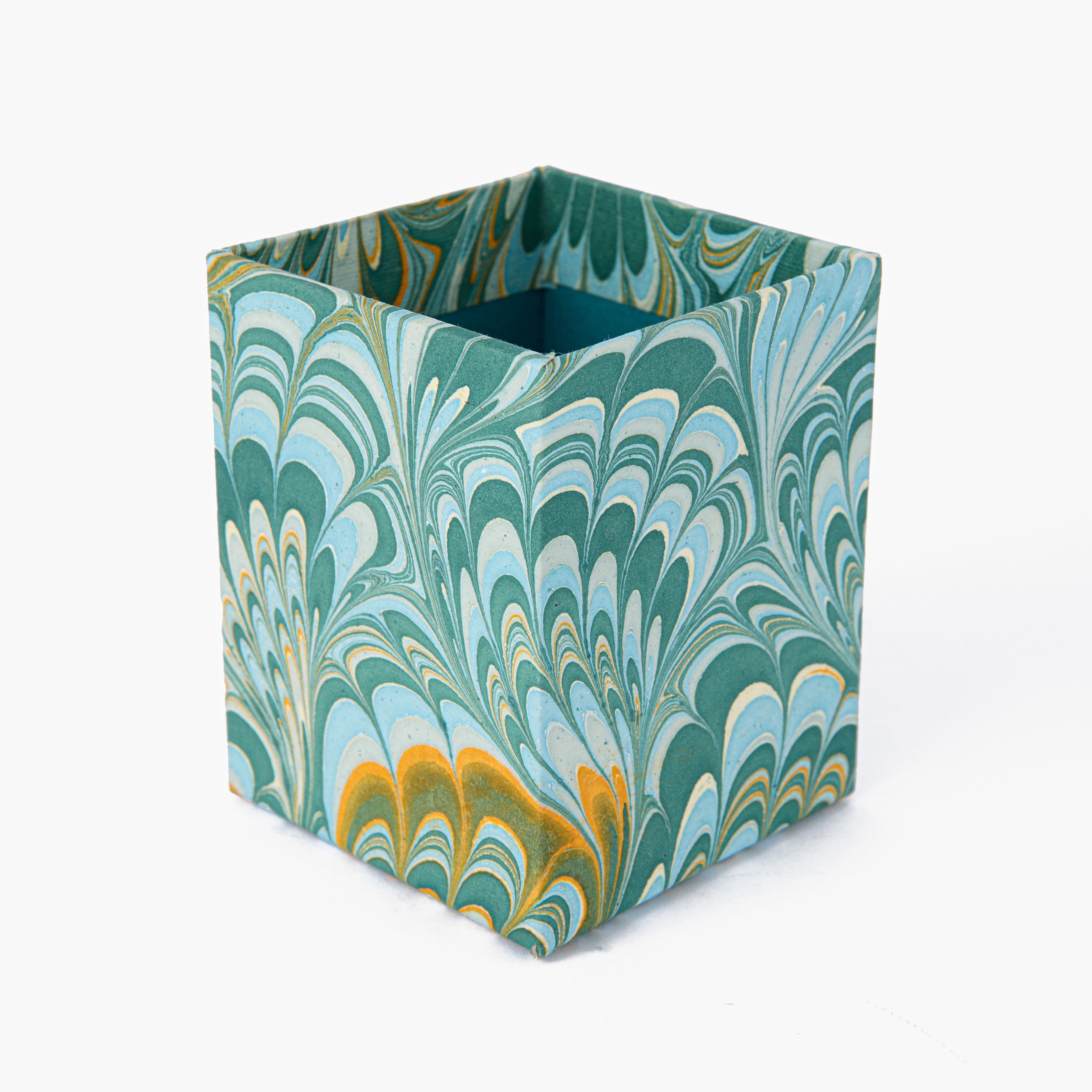 Teal Marble Pen Holder