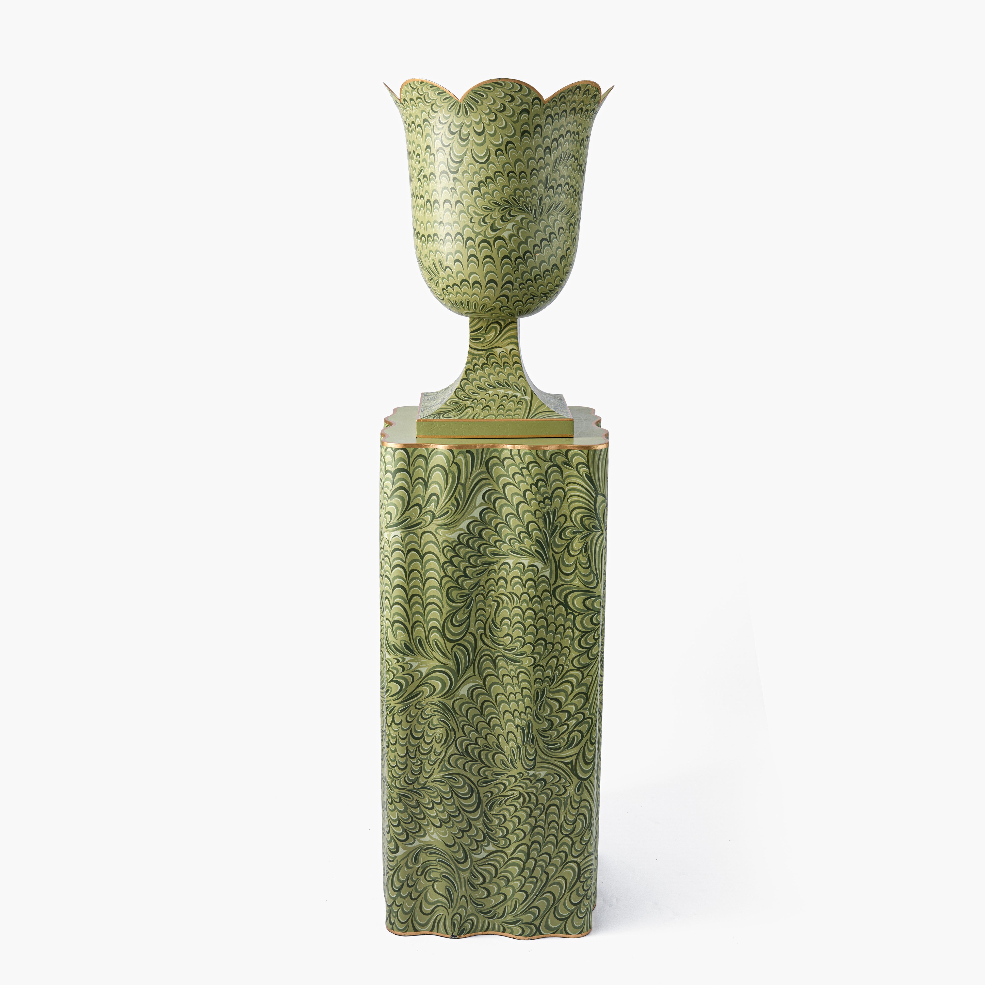 Olive Green Marble Urn & Pedestal