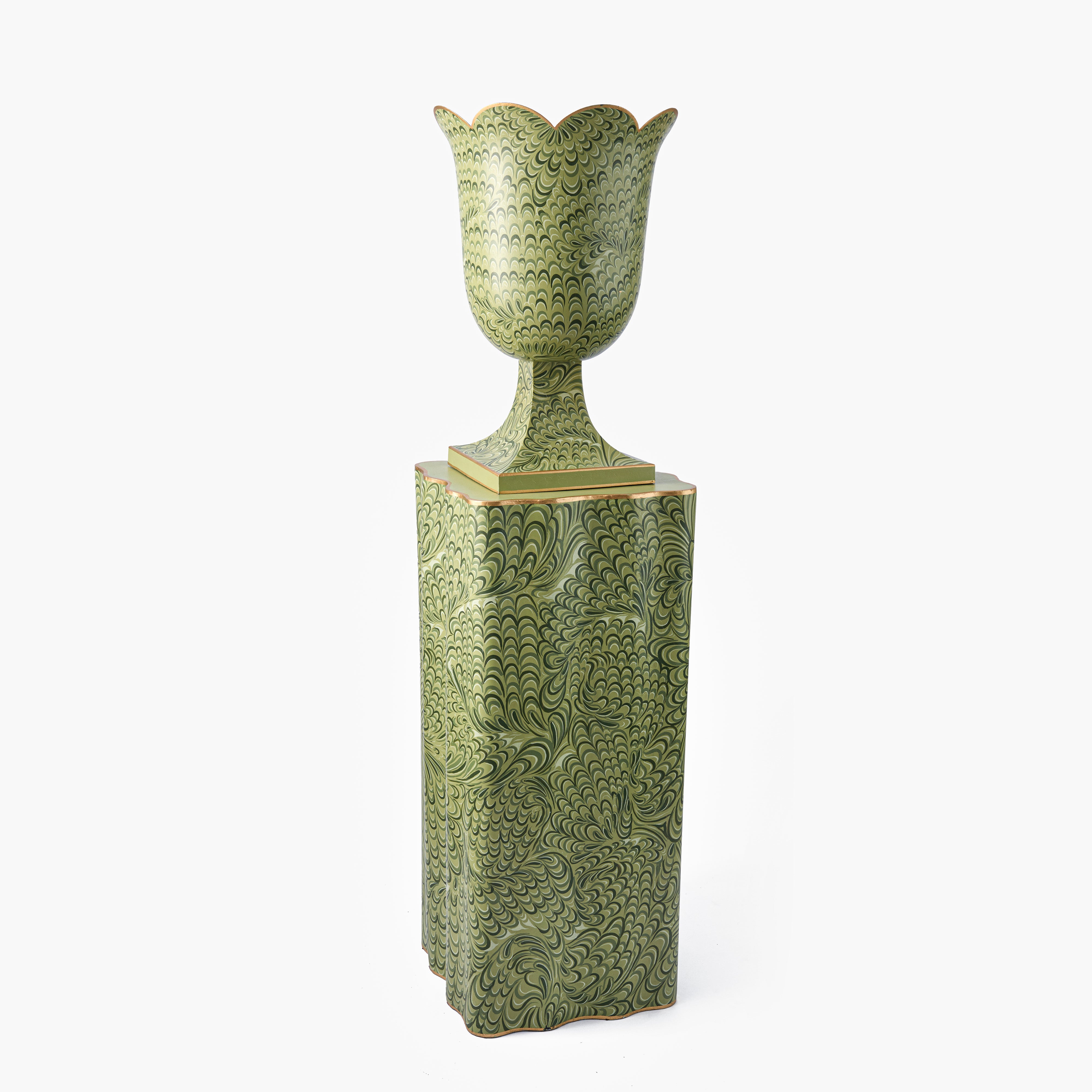 Olive Green Marble Urn & Pedestal