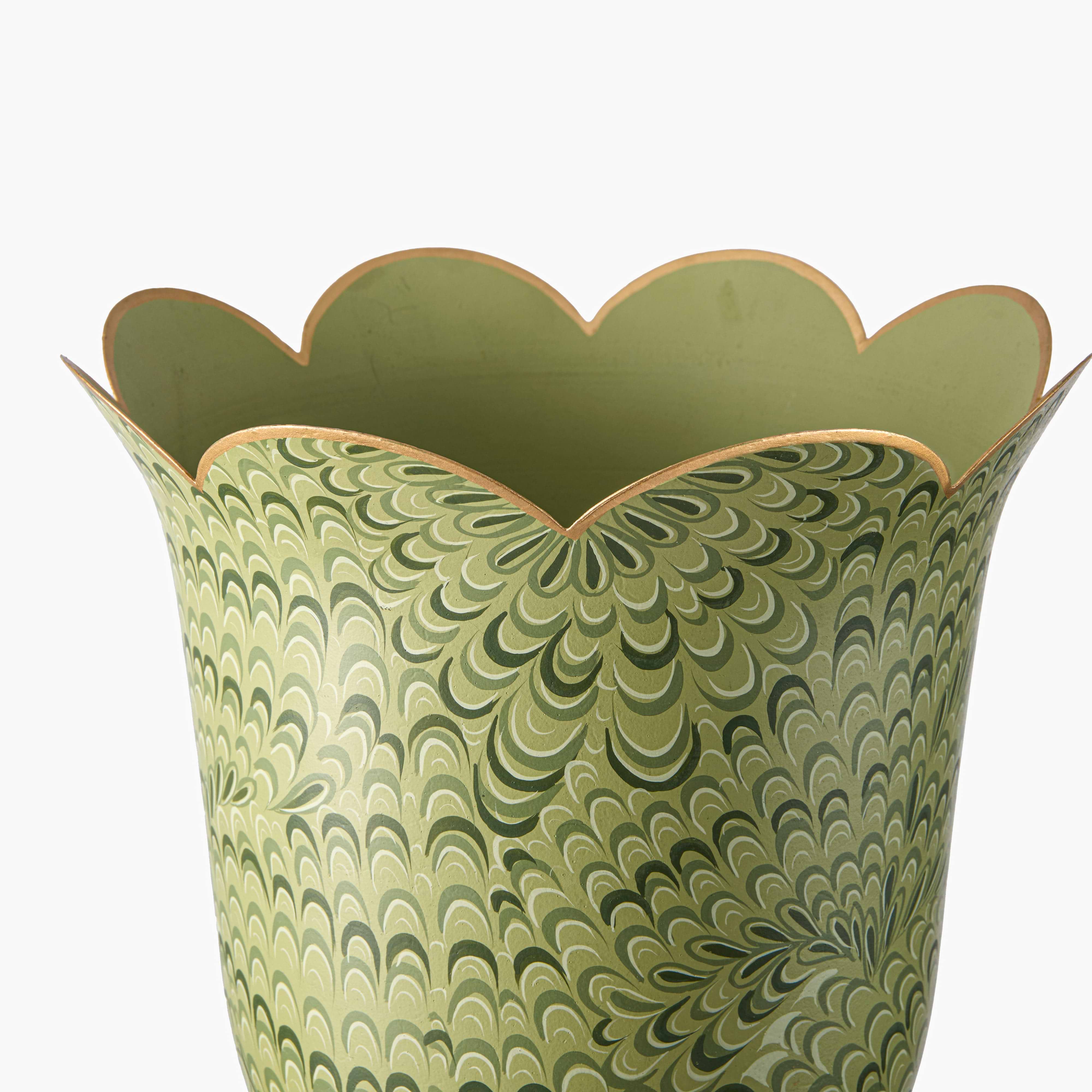 Olive Green Marble Urn & Pedestal